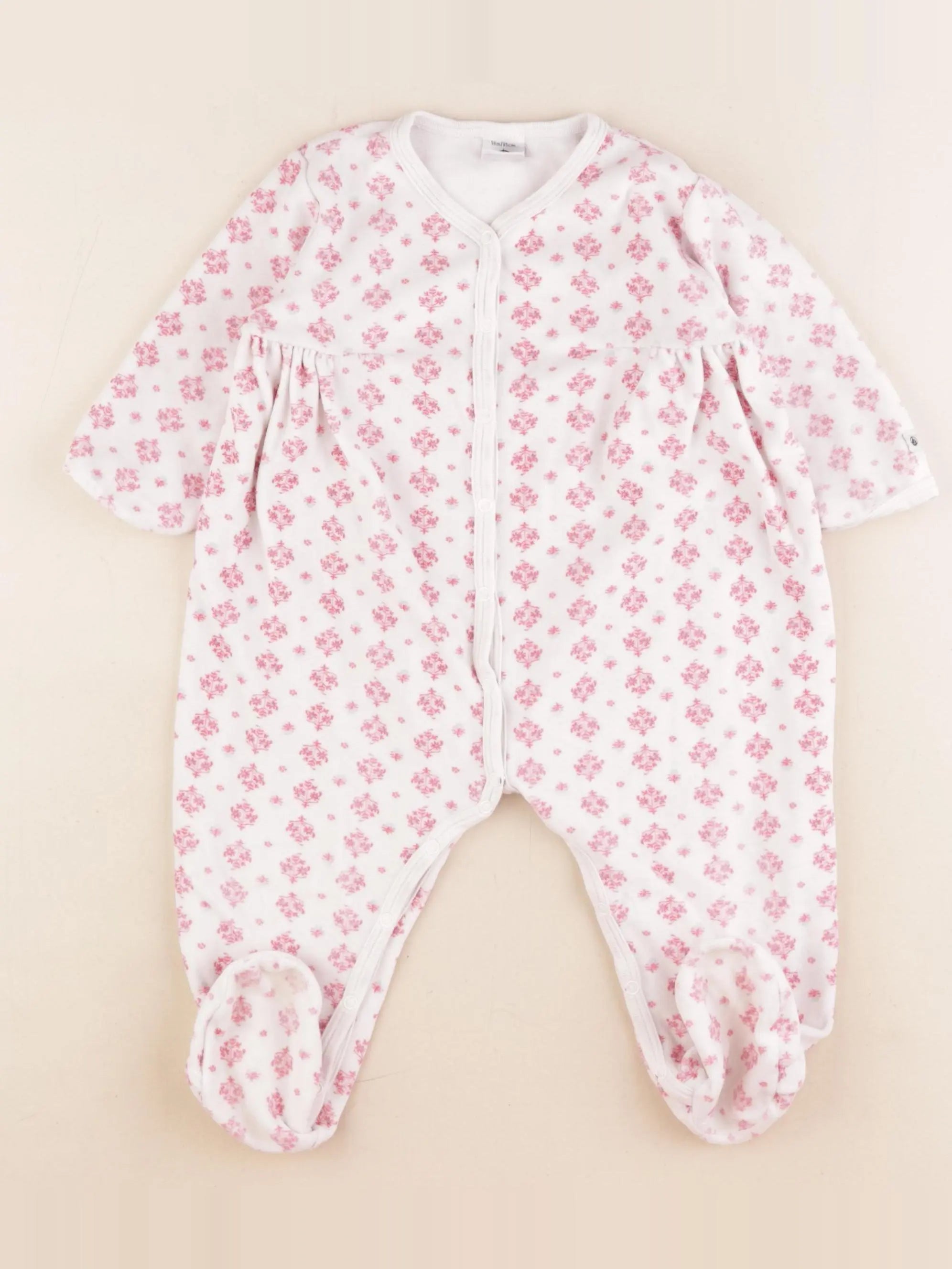 Petit Bateau - pyjama velours blanc, rose - 18 mois