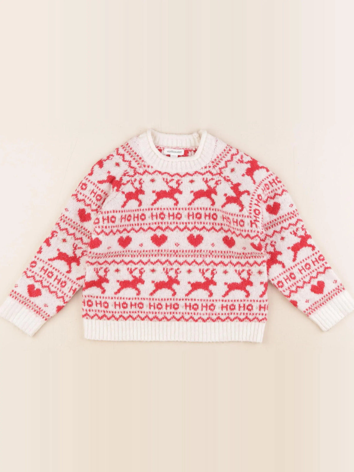 Vertbaudet - pull blanc, rouge - 4 ans
