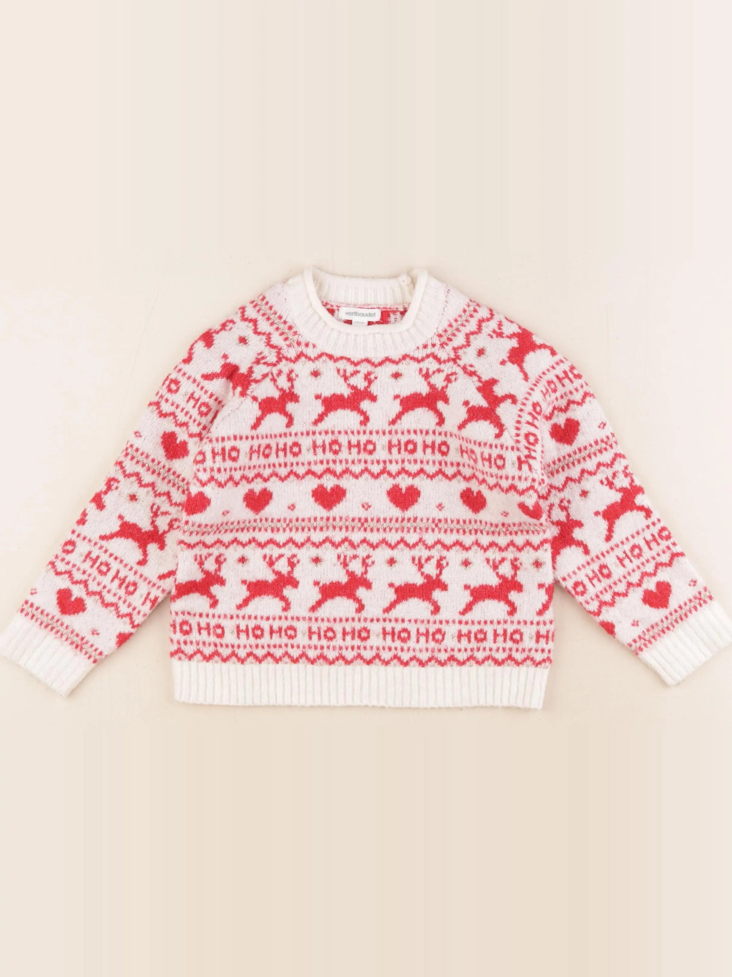 Vertbaudet - pull blanc, rouge - 4 ans