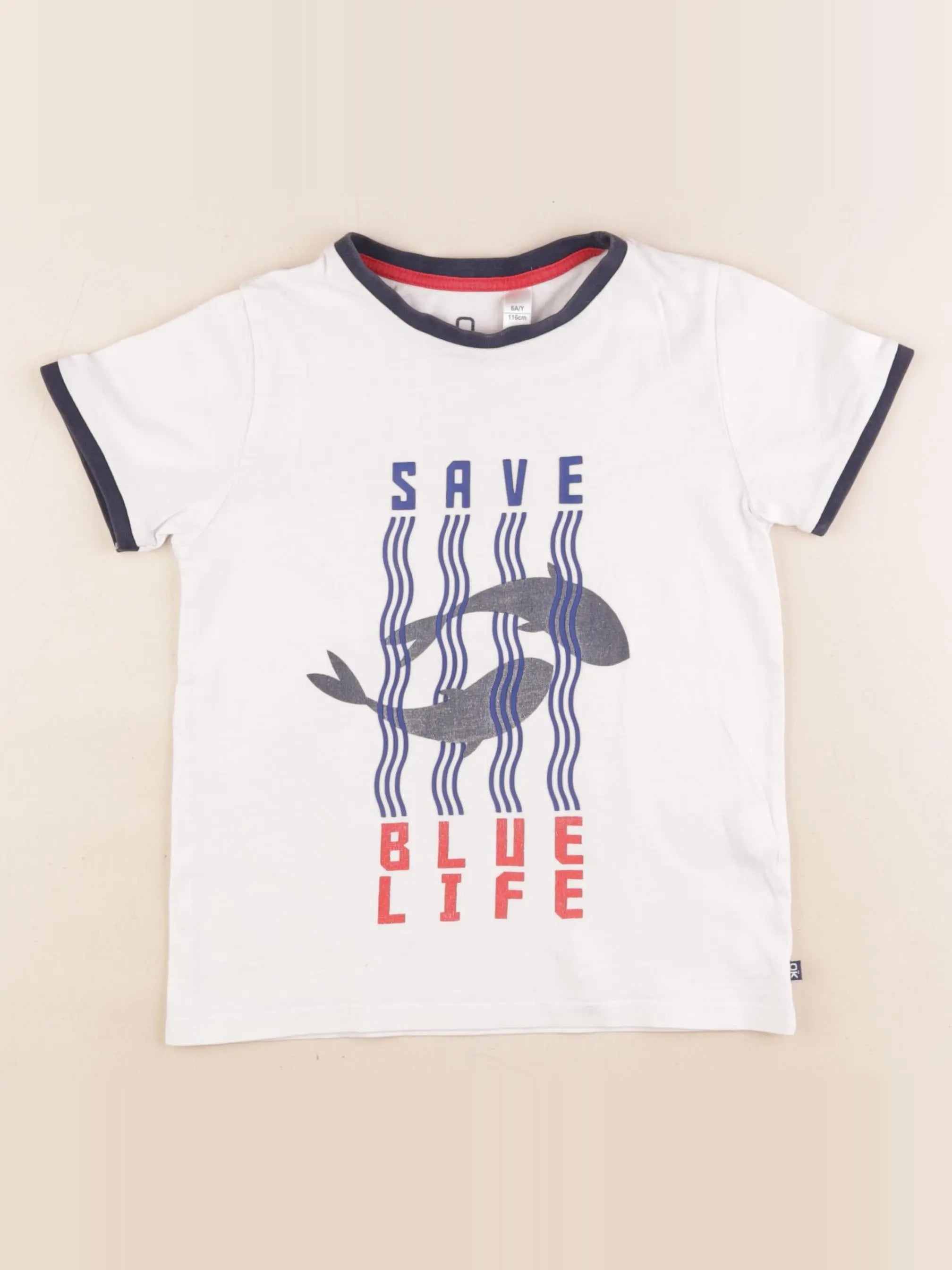 Okaidi - tee-shirt blanc, bleu - 6 ans