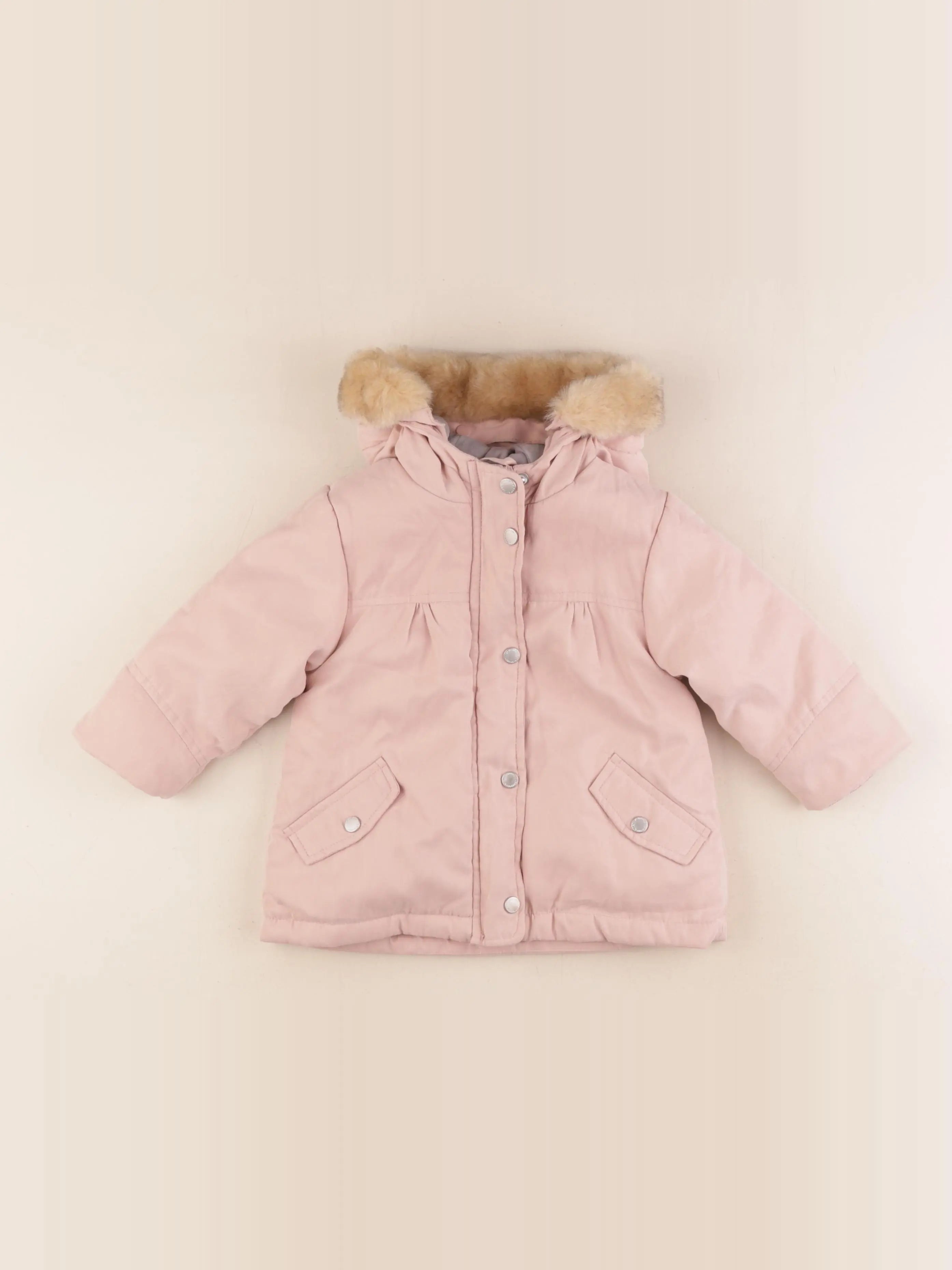 Vertbaudet - manteau doublure amovible rose - 12 mois