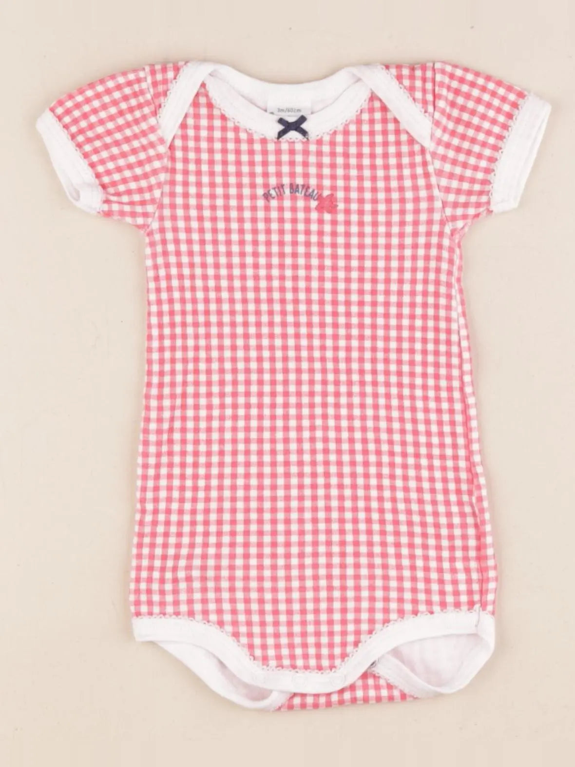 Petit Bateau - body blanc, rose - 3 mois