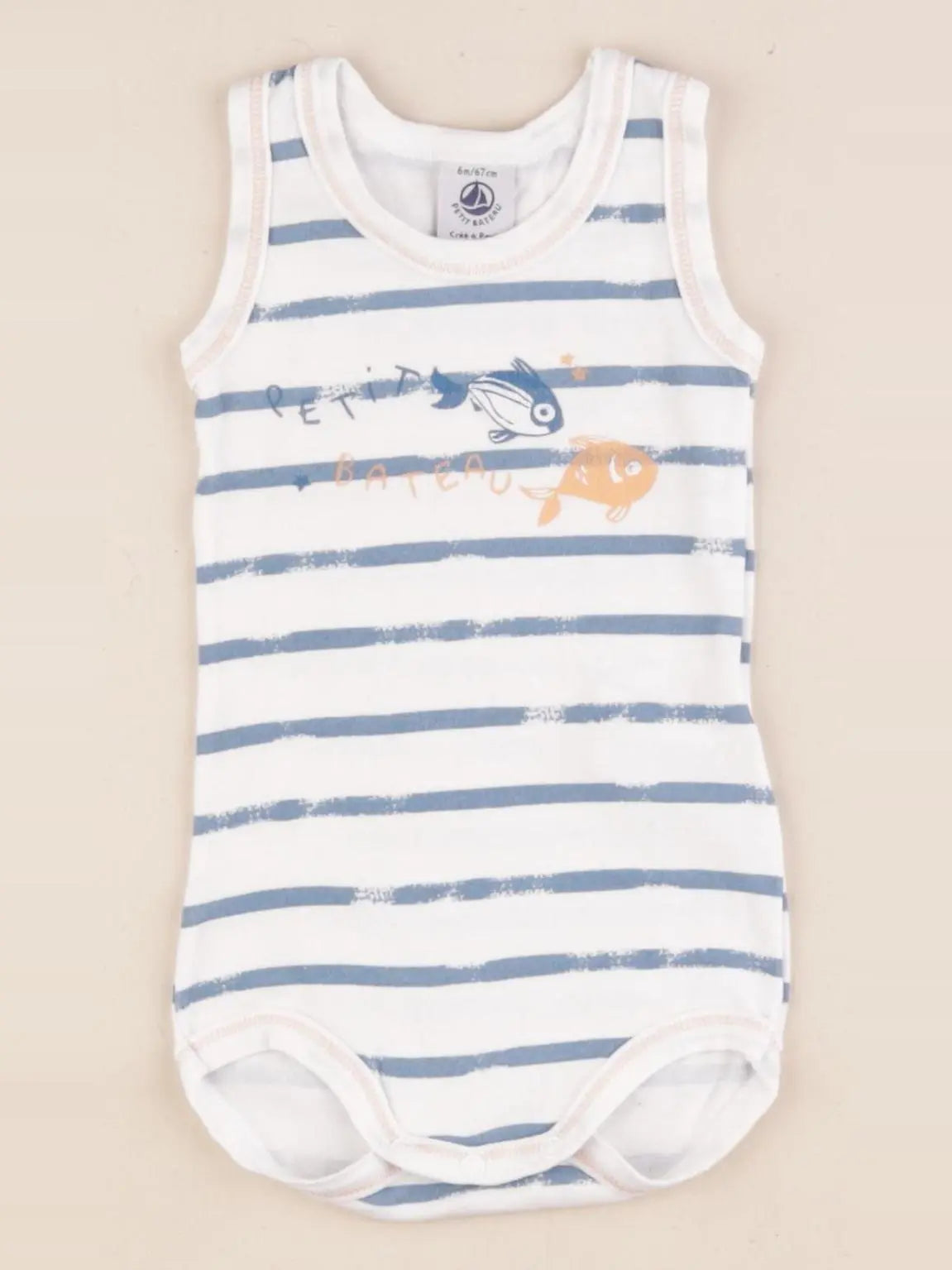 Petit Bateau - body blanc, bleu - 6 mois