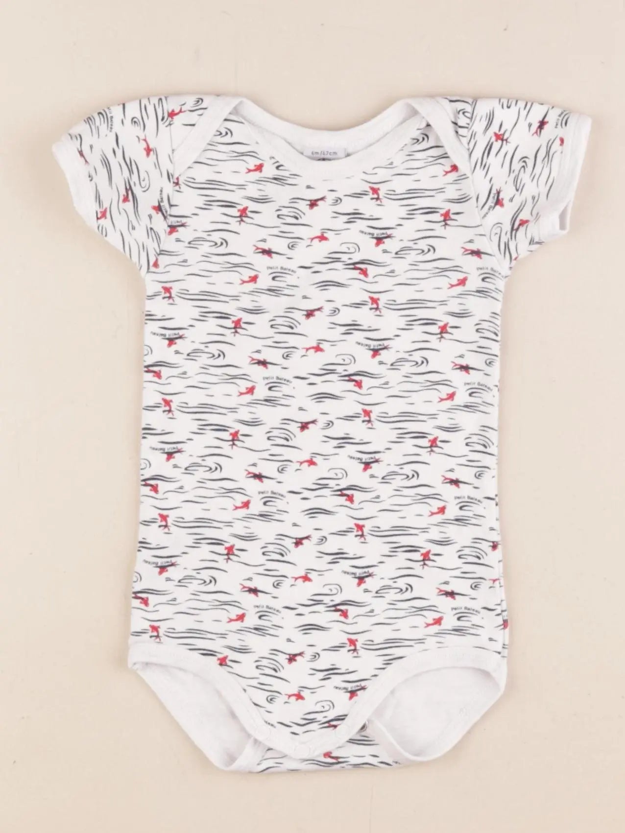 Petit Bateau - body blanc, bleu - 6 mois