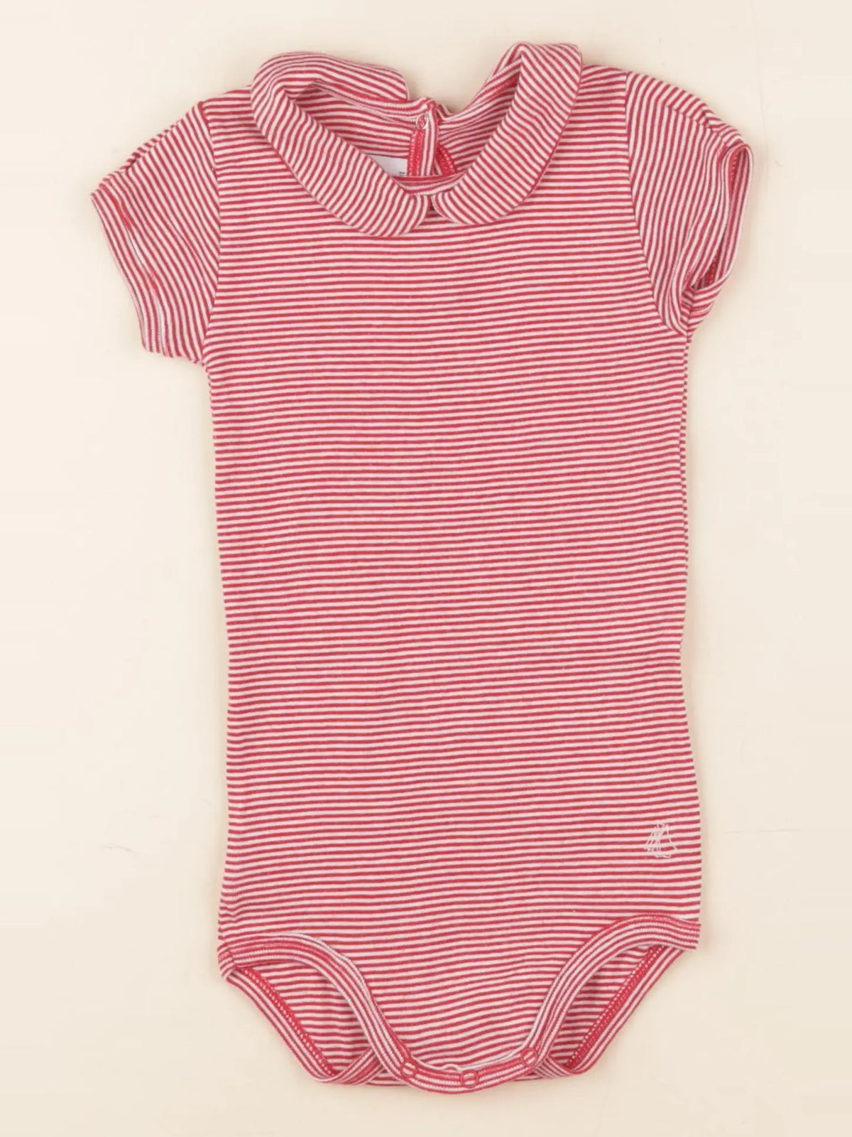 Petit Bateau - body à col rouge, blanc - 18 mois