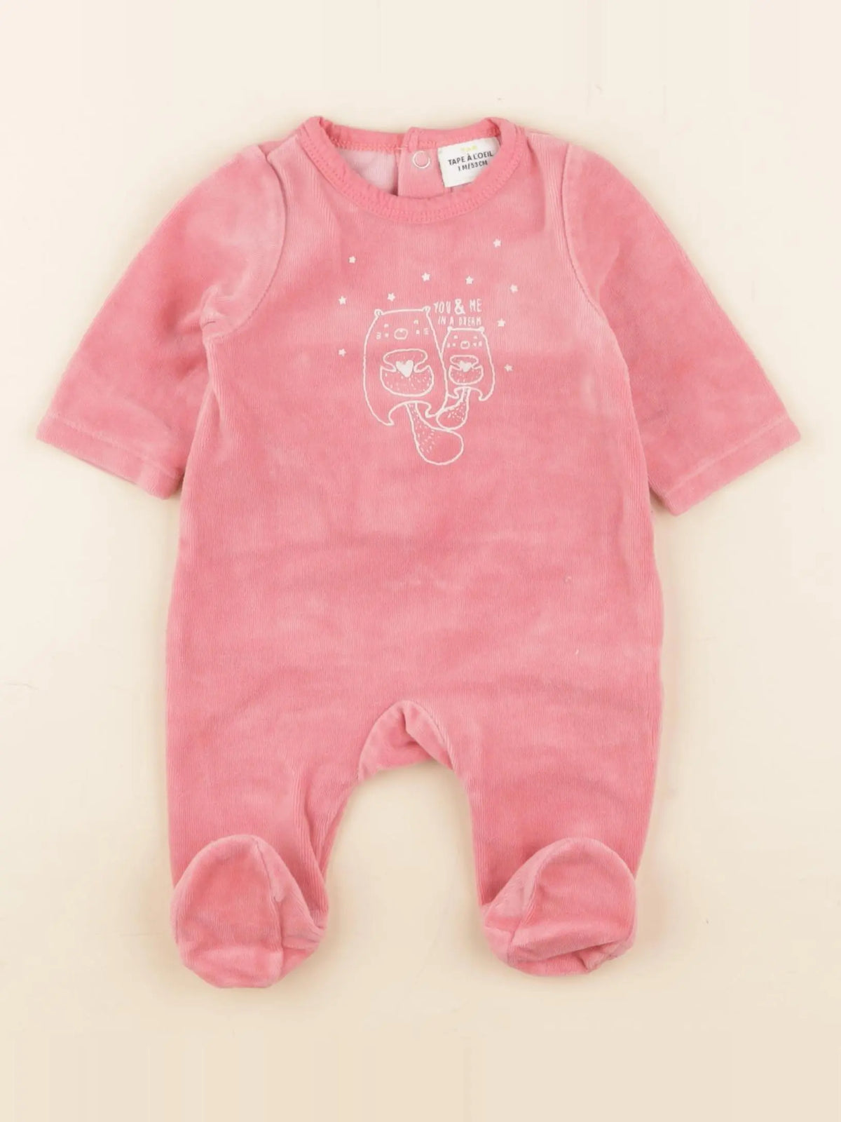 Tape à l'oeil - pyjama velours rose - 1 mois