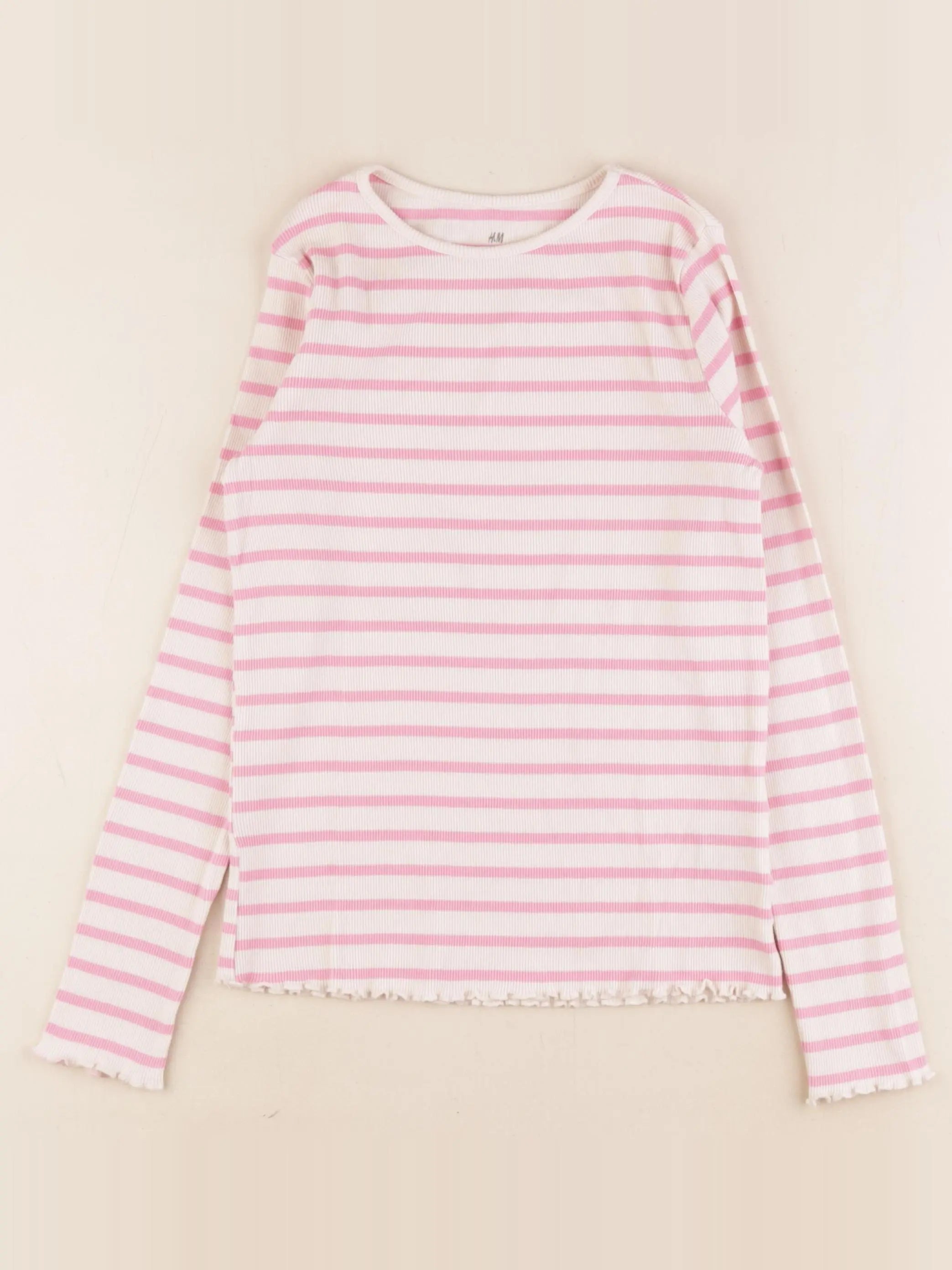 H&M - tee-shirt beige, rose - 8/10 ans