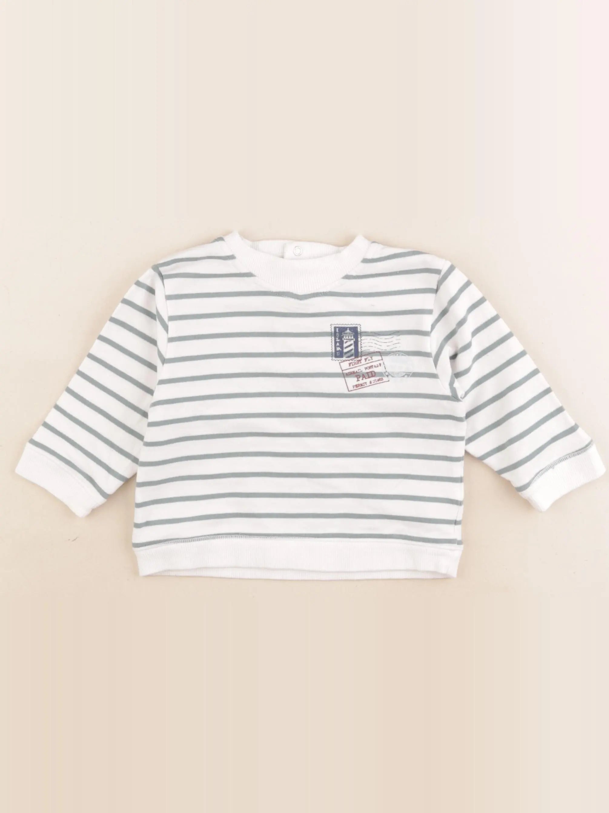 Vertbaudet - sweat blanc, vert - 12 mois
