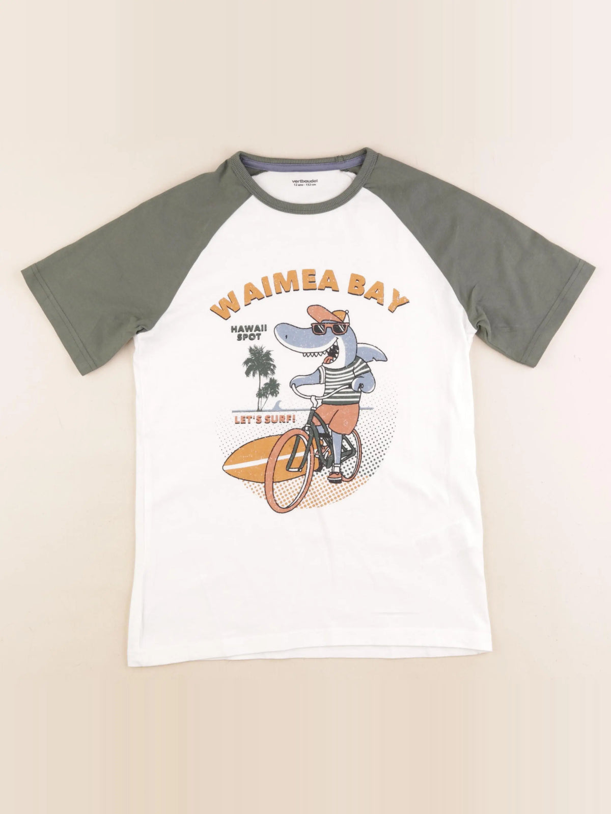 Vertbaudet - tee-shirt blanc, vert - 12 ans