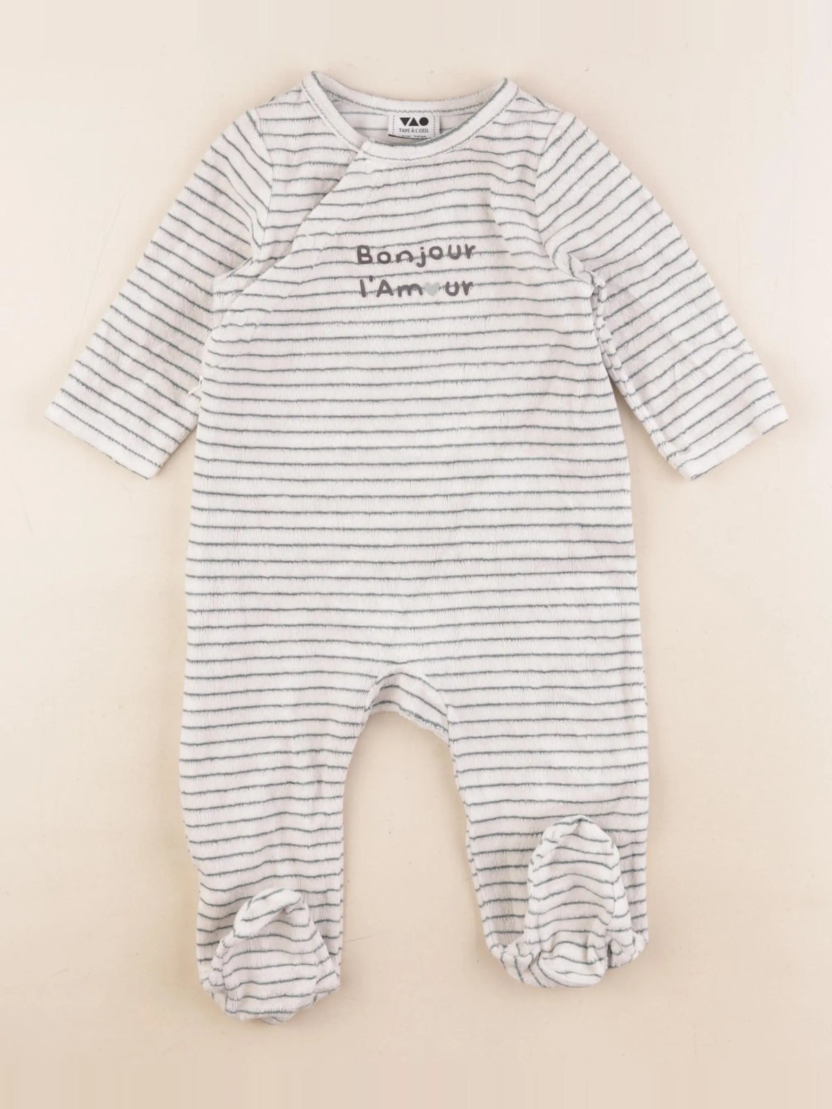 Tape à l'oeil - pyjama velours blanc, vert - 9 mois