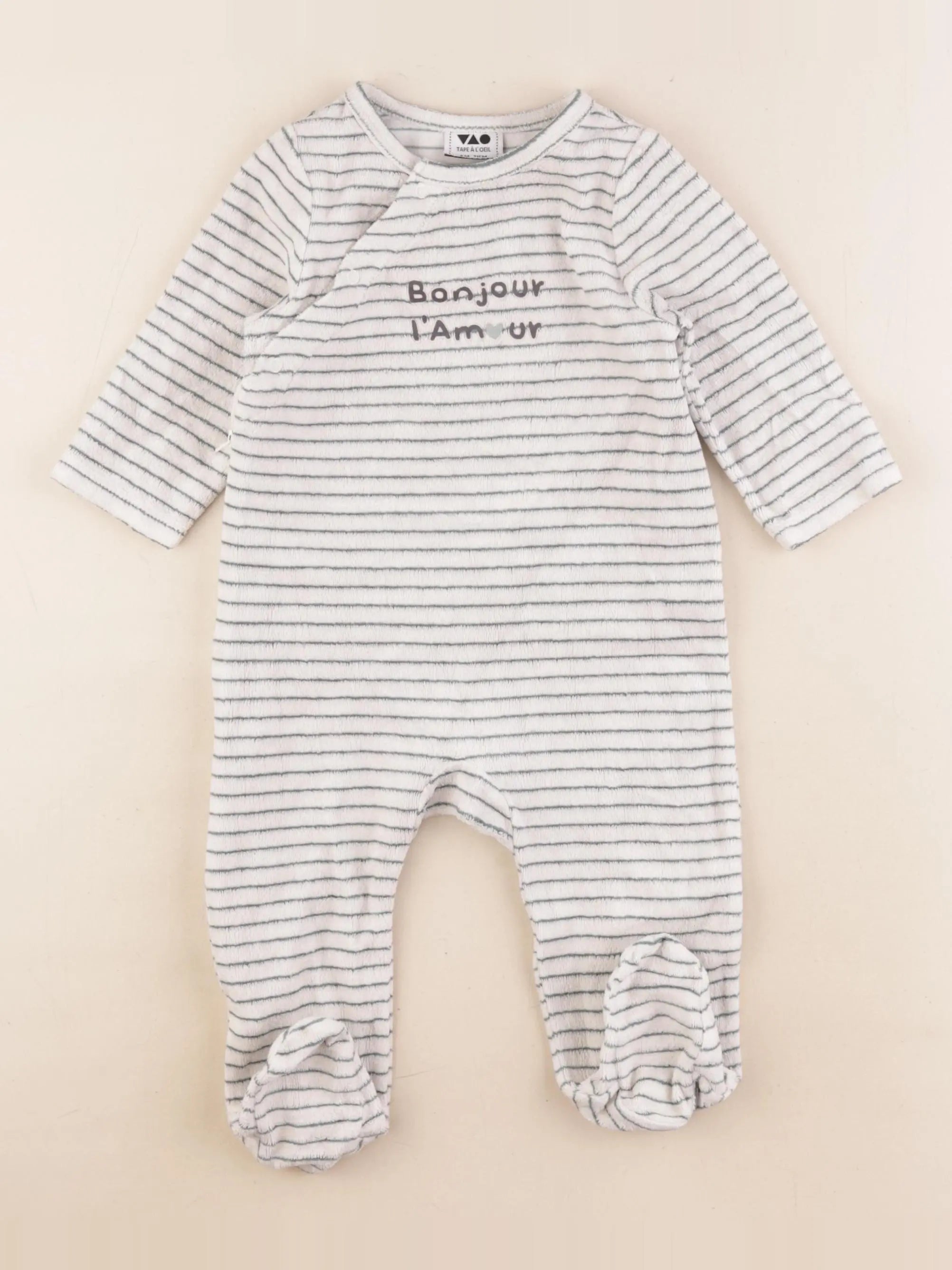 Tape à l'oeil - pyjama velours blanc, vert - 9 mois