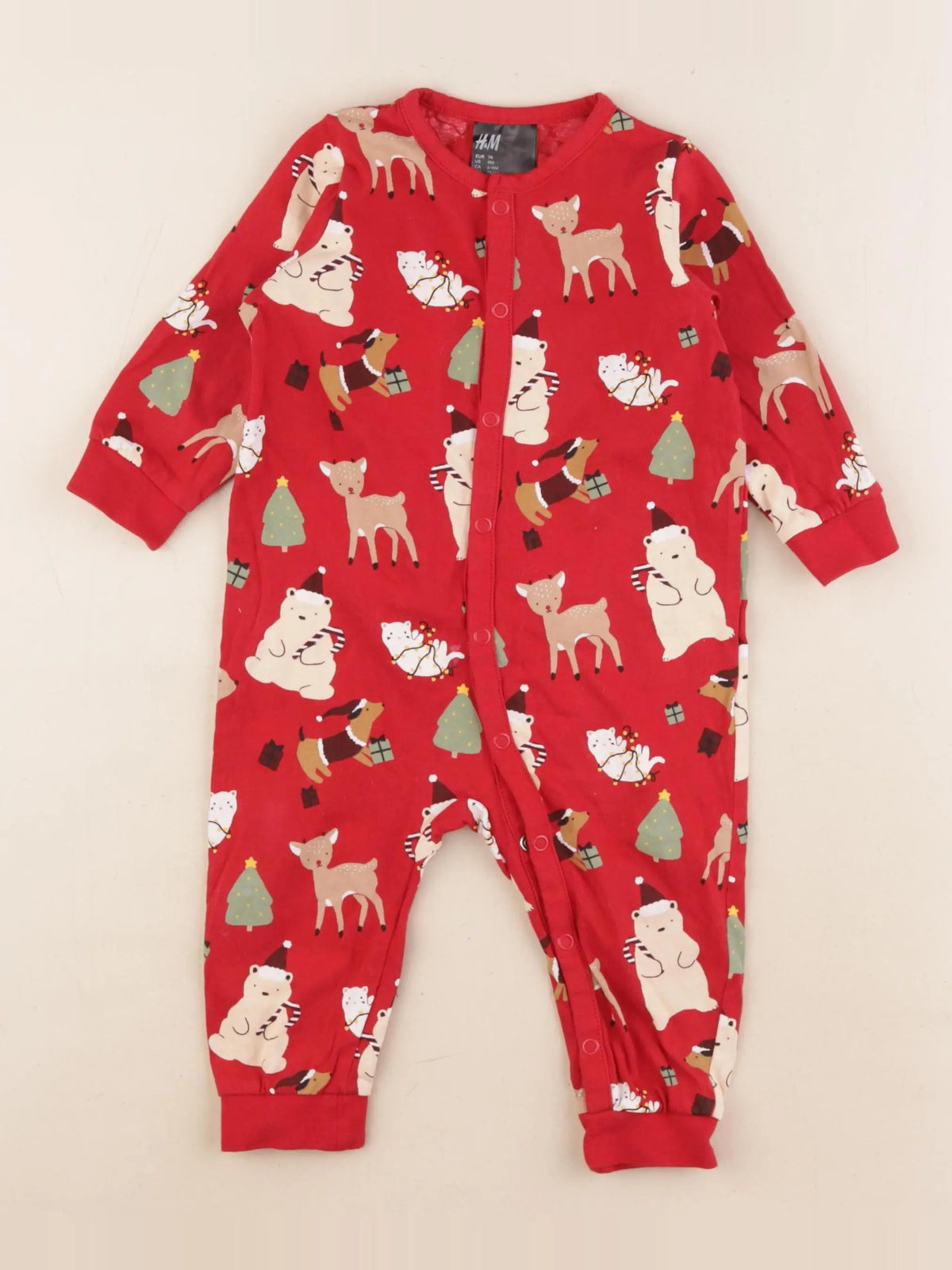 H&M - pyjama coton rouge - 6/9 mois