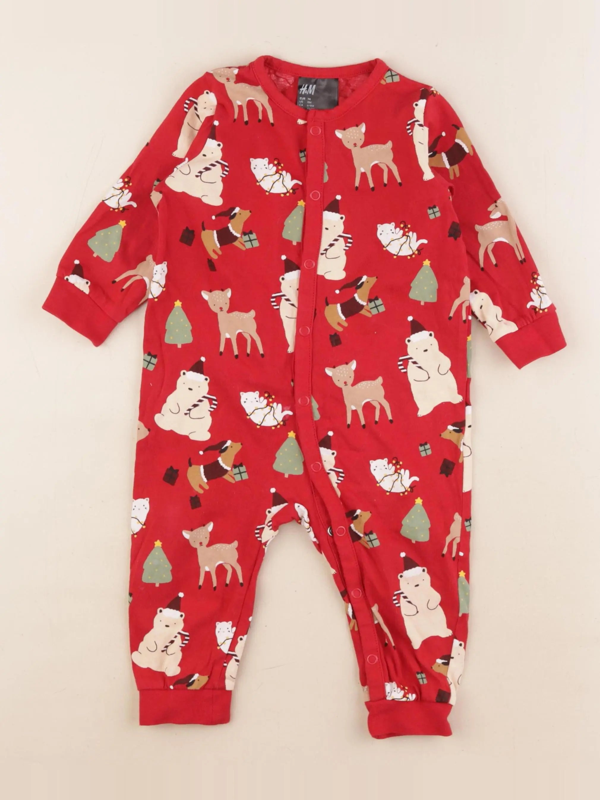 H&M - pyjama coton rouge - 6/9 mois
