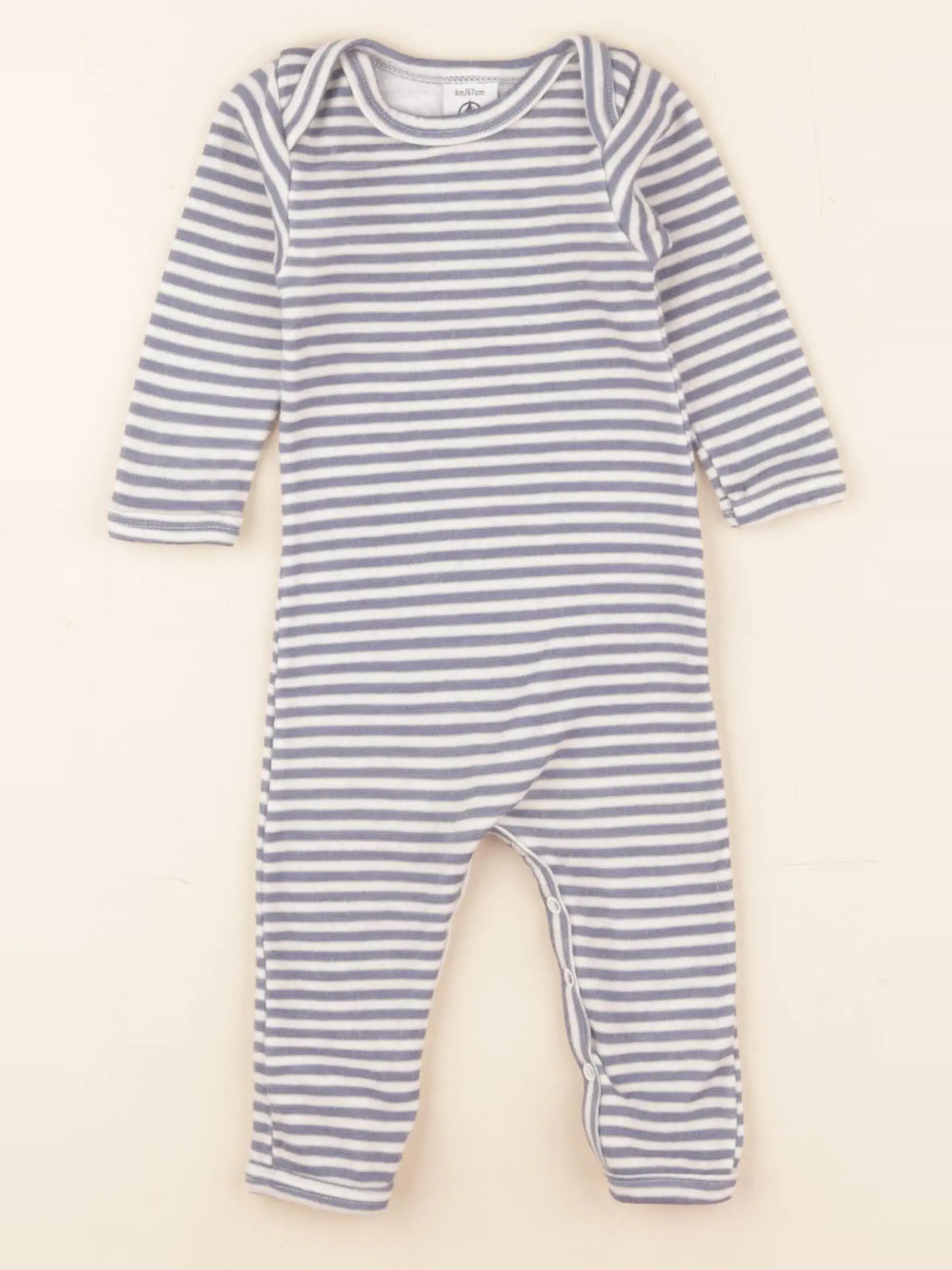 Petit Bateau - combinaison coton bleu, blanc - 6 mois