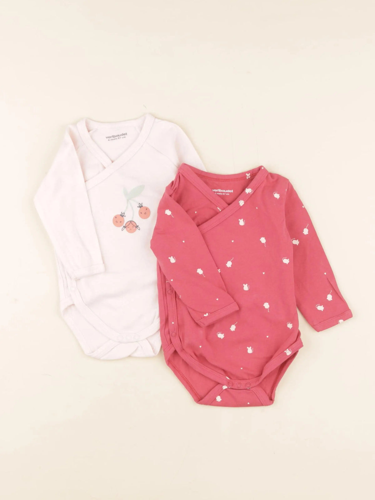Vertbaudet - lot de 2 bodies en coton rose - 6 mois