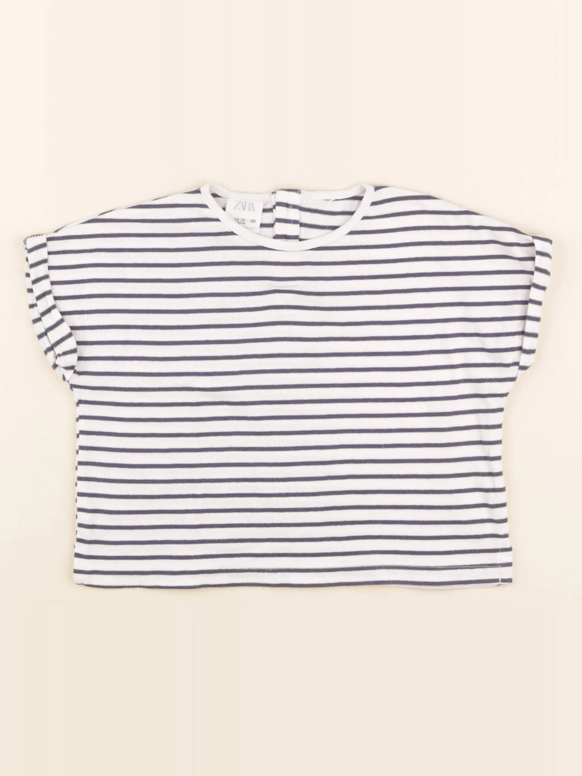 Zara - tee-shirt bleu, blanc - 12/18 mois