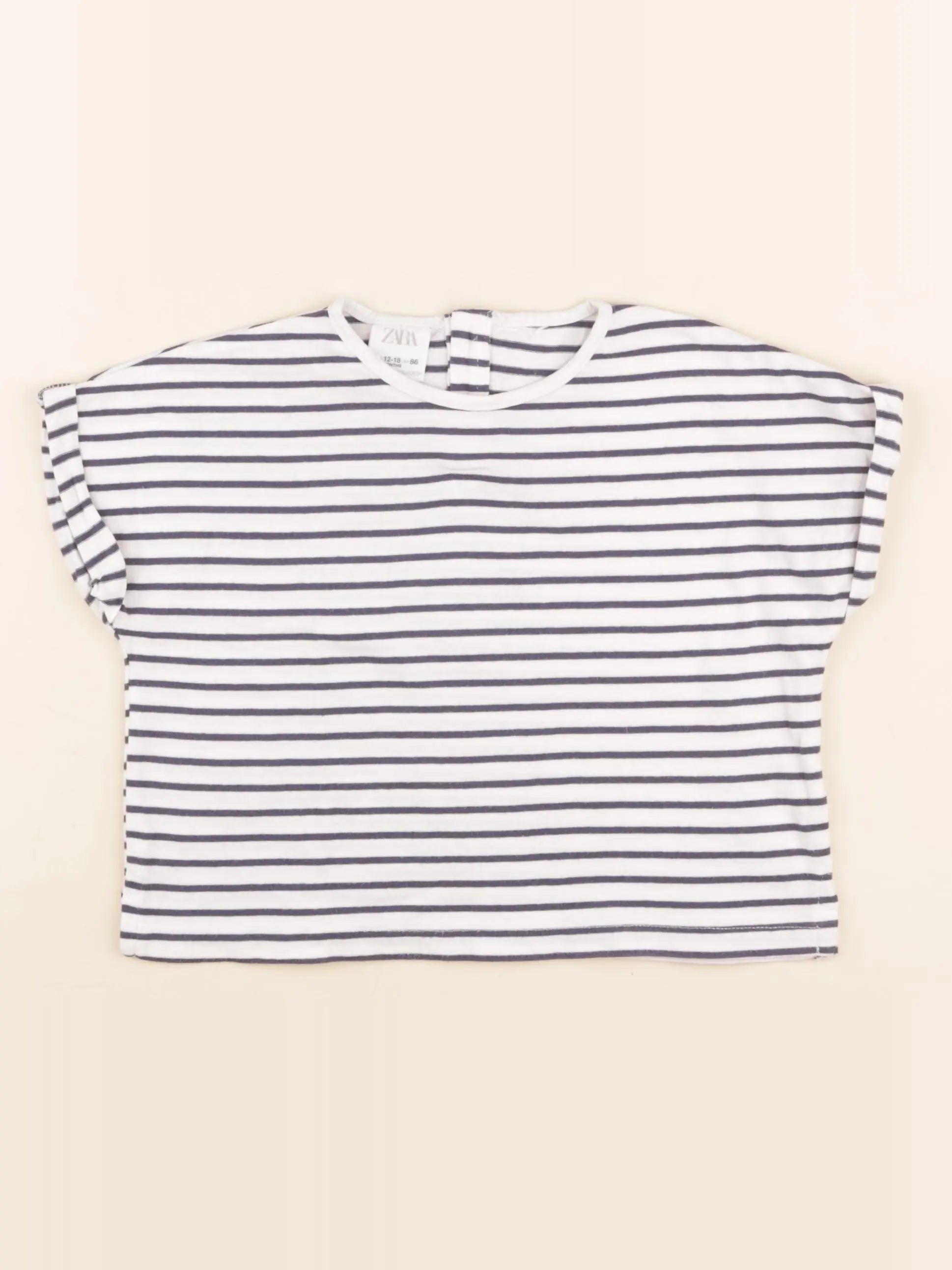 Zara - tee-shirt bleu, blanc - 12/18 mois
