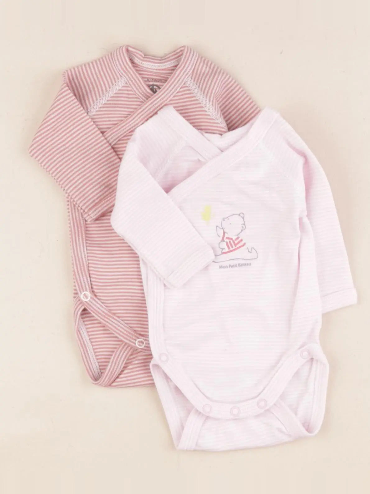 Petit Bateau - lot de 2 bodies en coton rose, blanc - 0 mois