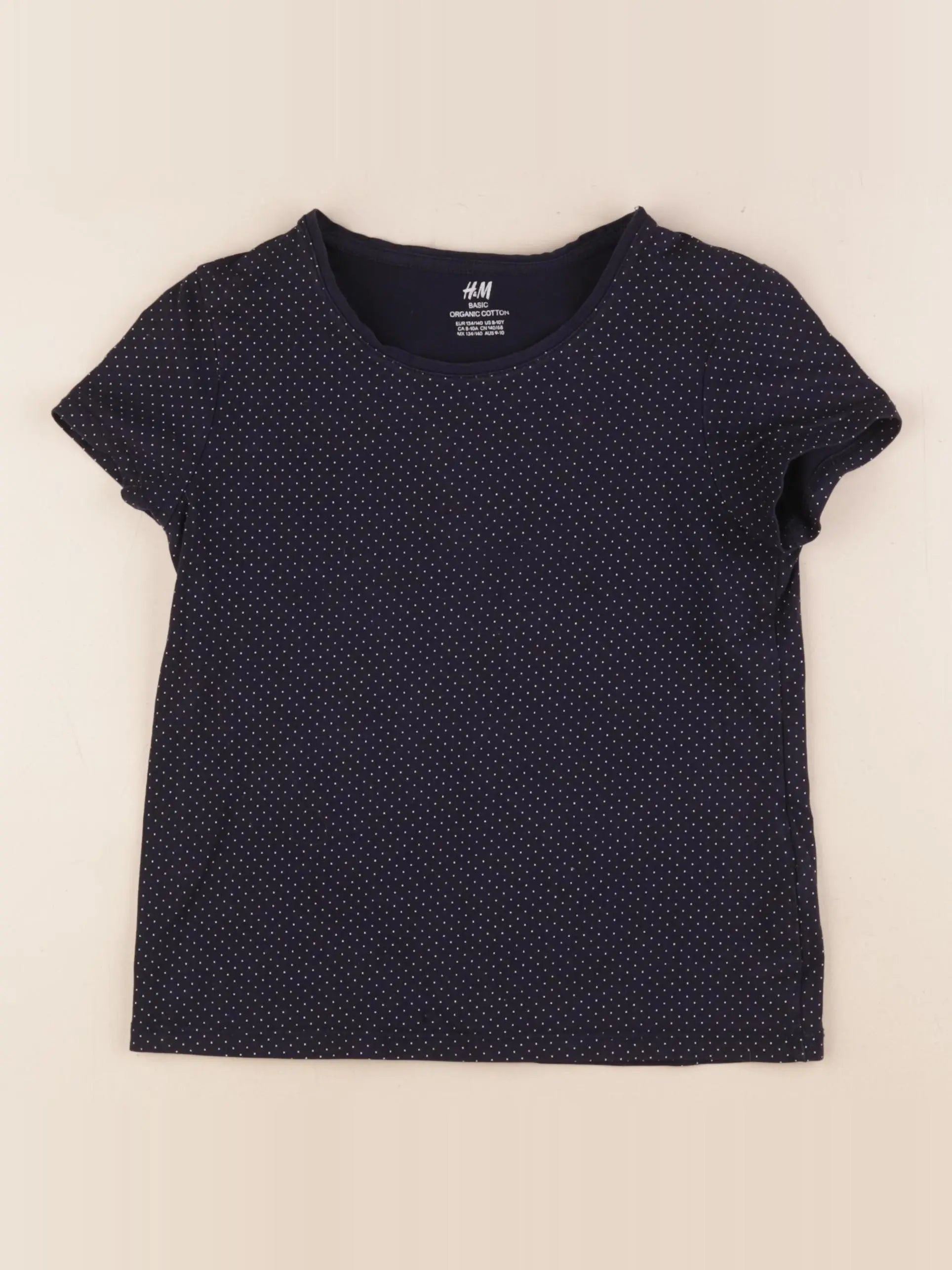 H&M - tee-shirt bleu, blanc - 8/10 ans