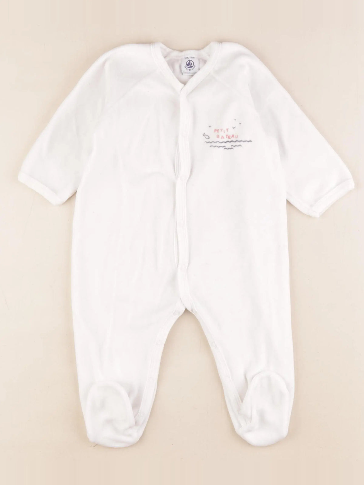 Petit Bateau - pyjama velours blanc - 12 mois
