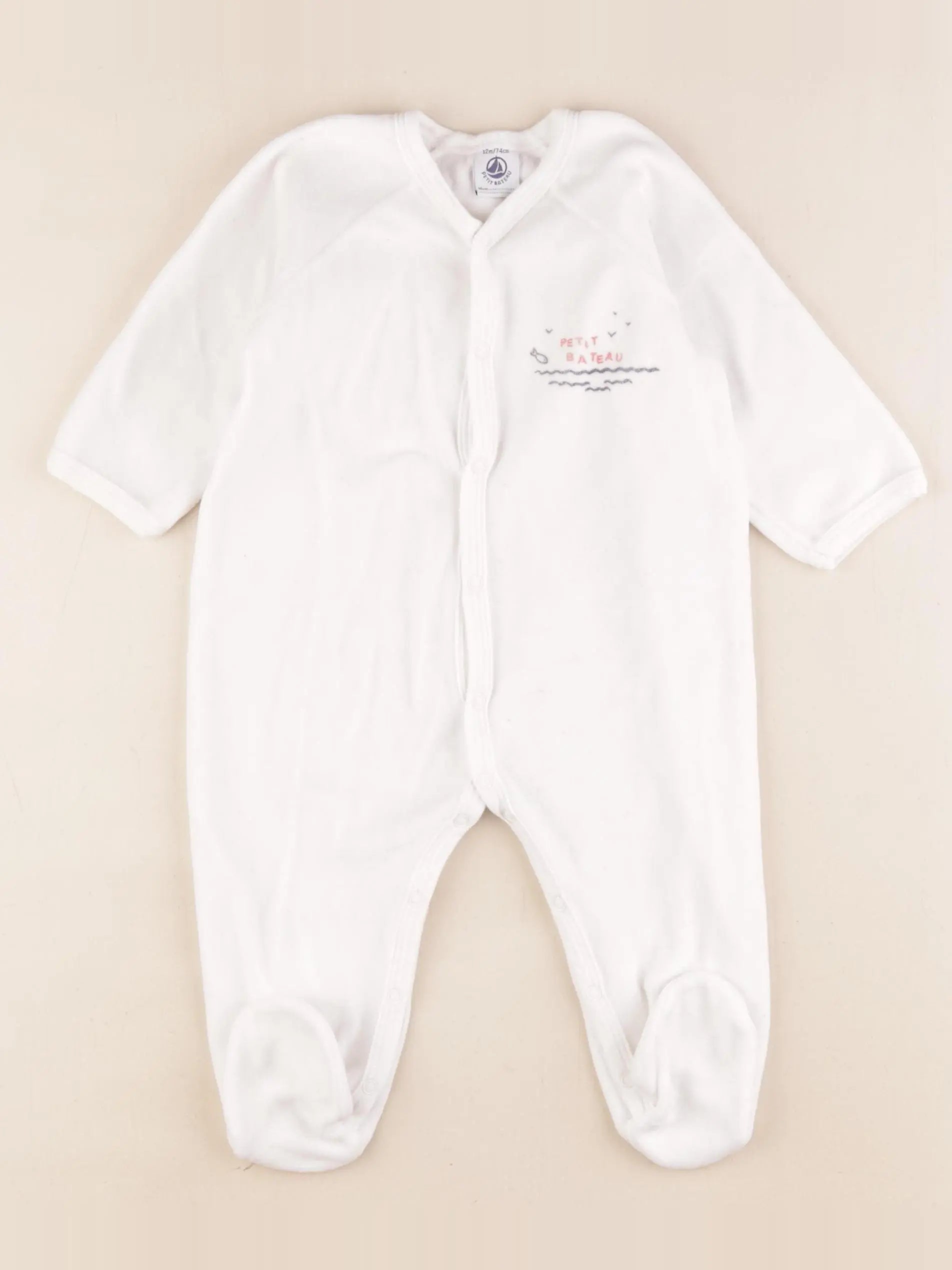 Petit Bateau - pyjama velours blanc - 12 mois