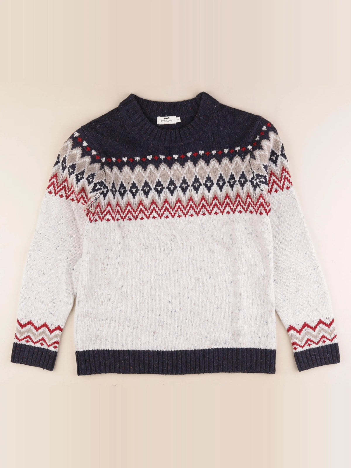 Cyrillus - pull bleu, beige - 14 ans