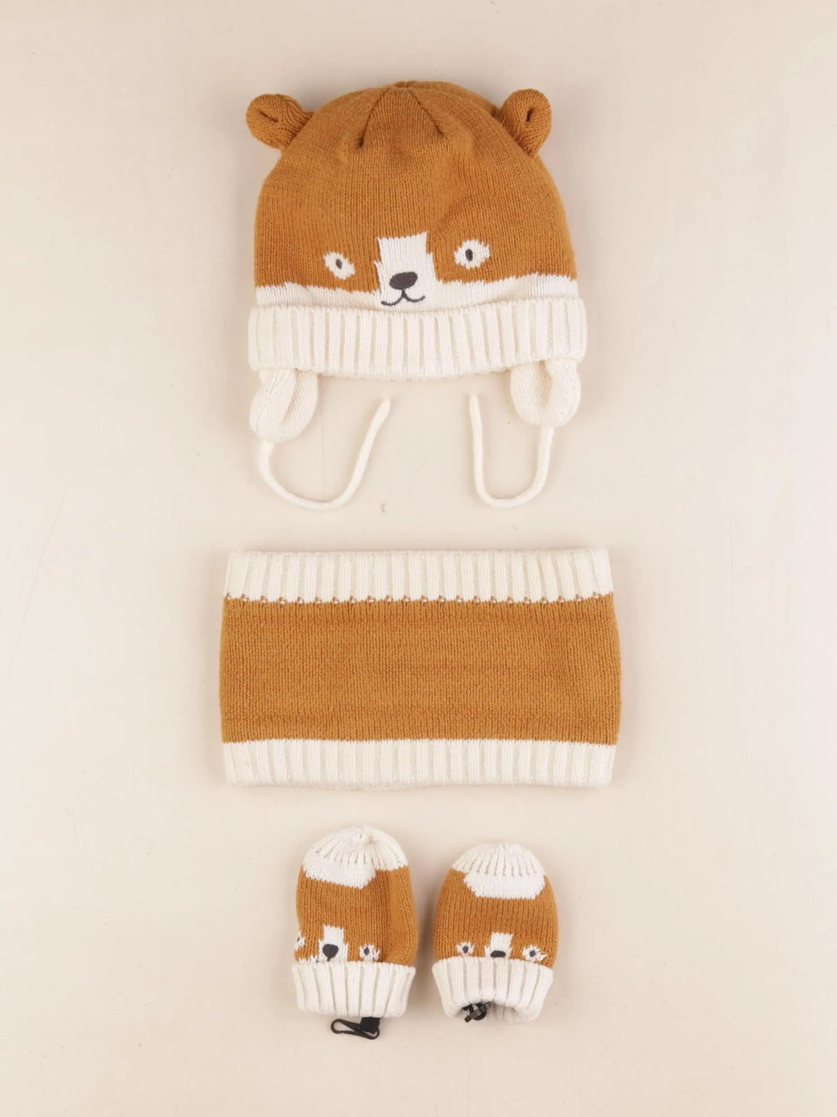 Vertbaudet - ensemble bonnet/moufles/tour de cou beige, marron - 12/18 mois