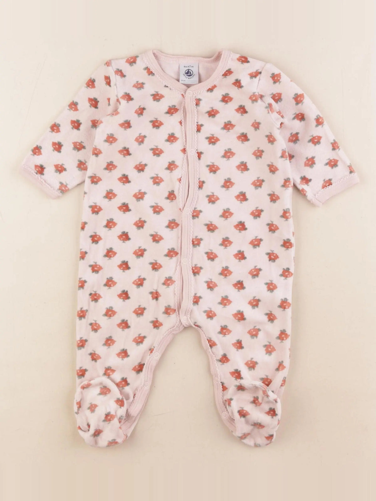 Petit Bateau - pyjama velours rose - 6 mois