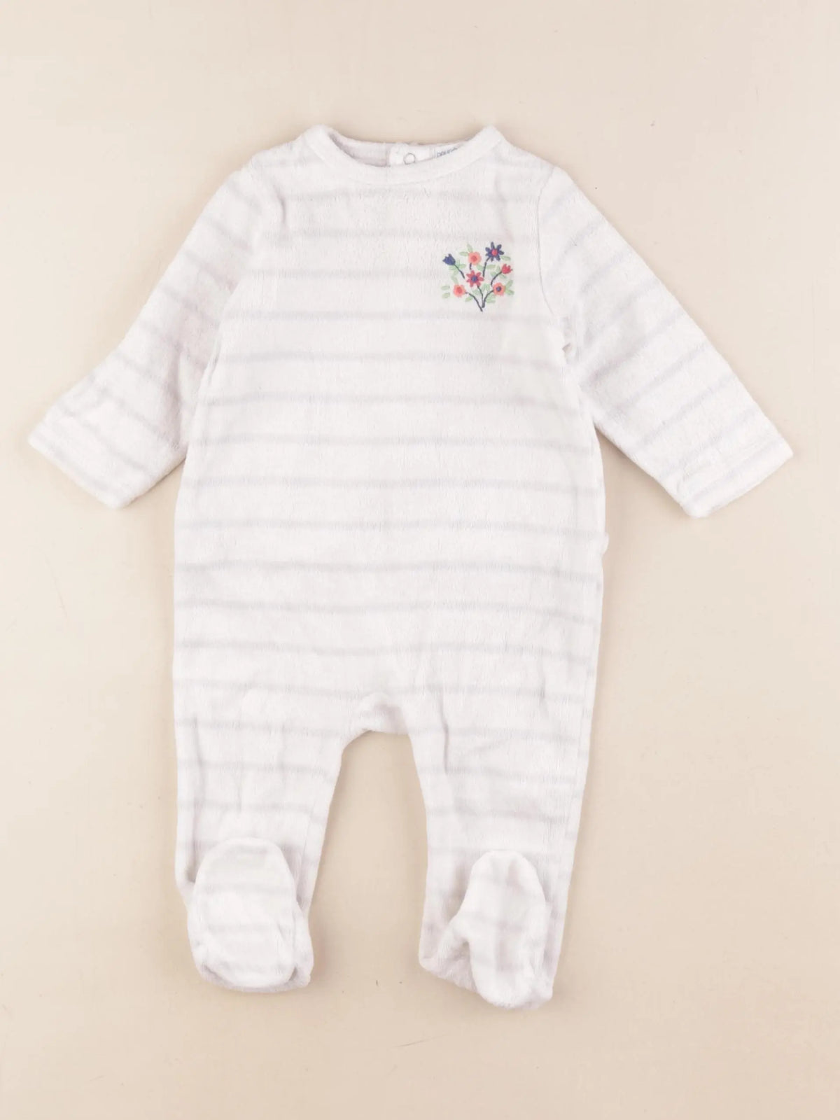 Boutchou - pyjama velours blanc, gris - 6 mois