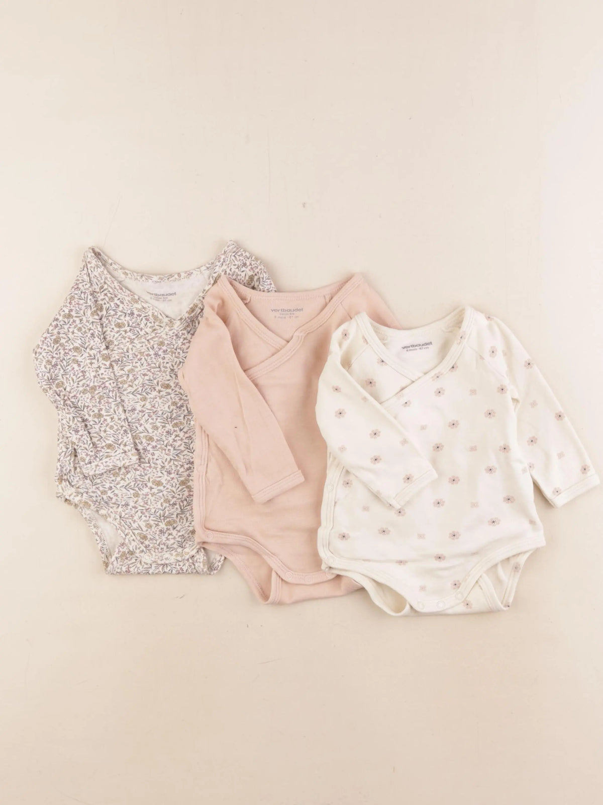 Vertbaudet - lot de 3 bodies en coton multicolore - 6 mois