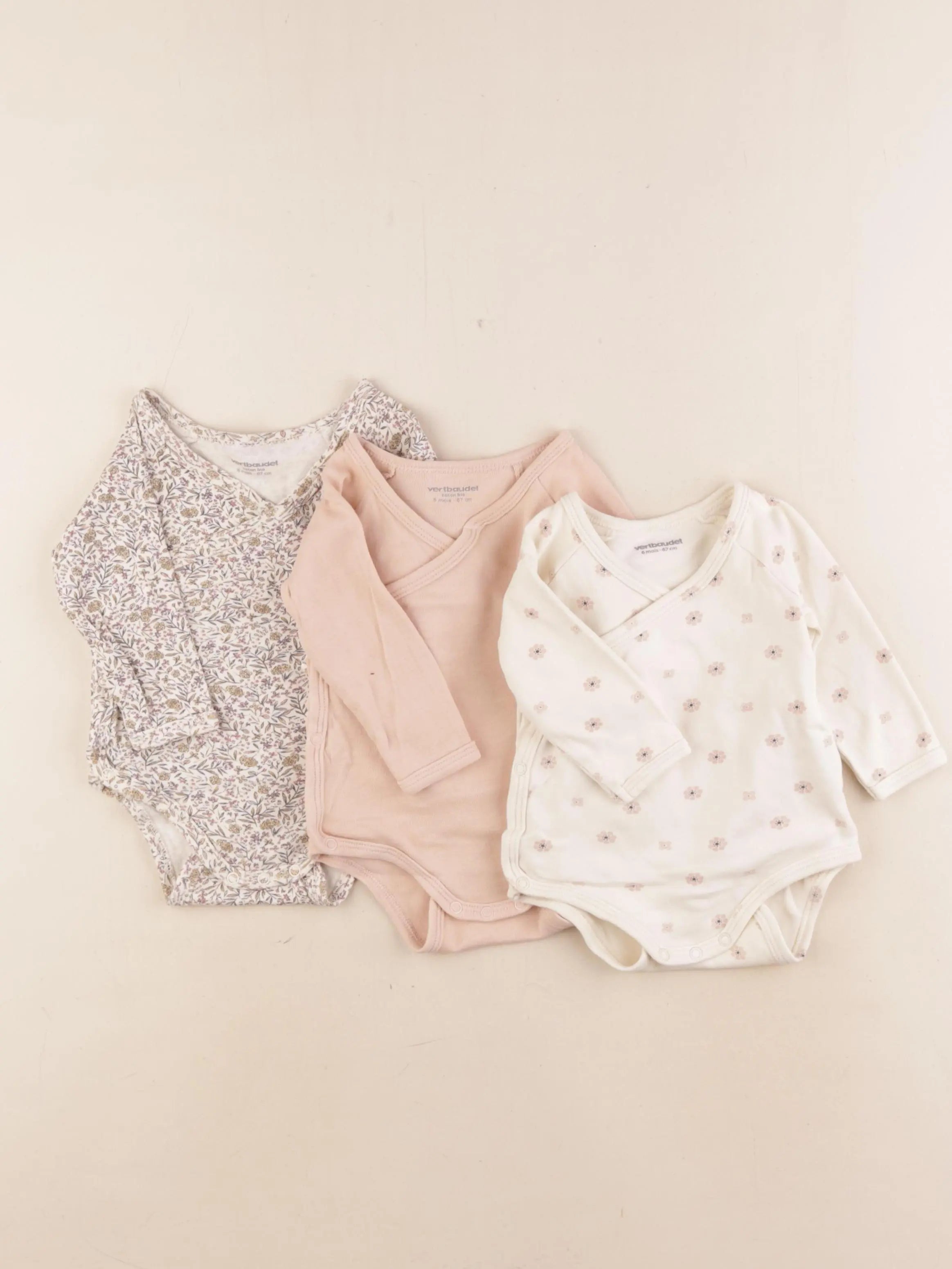 Vertbaudet - lot de 3 bodies en coton multicolore - 6 mois