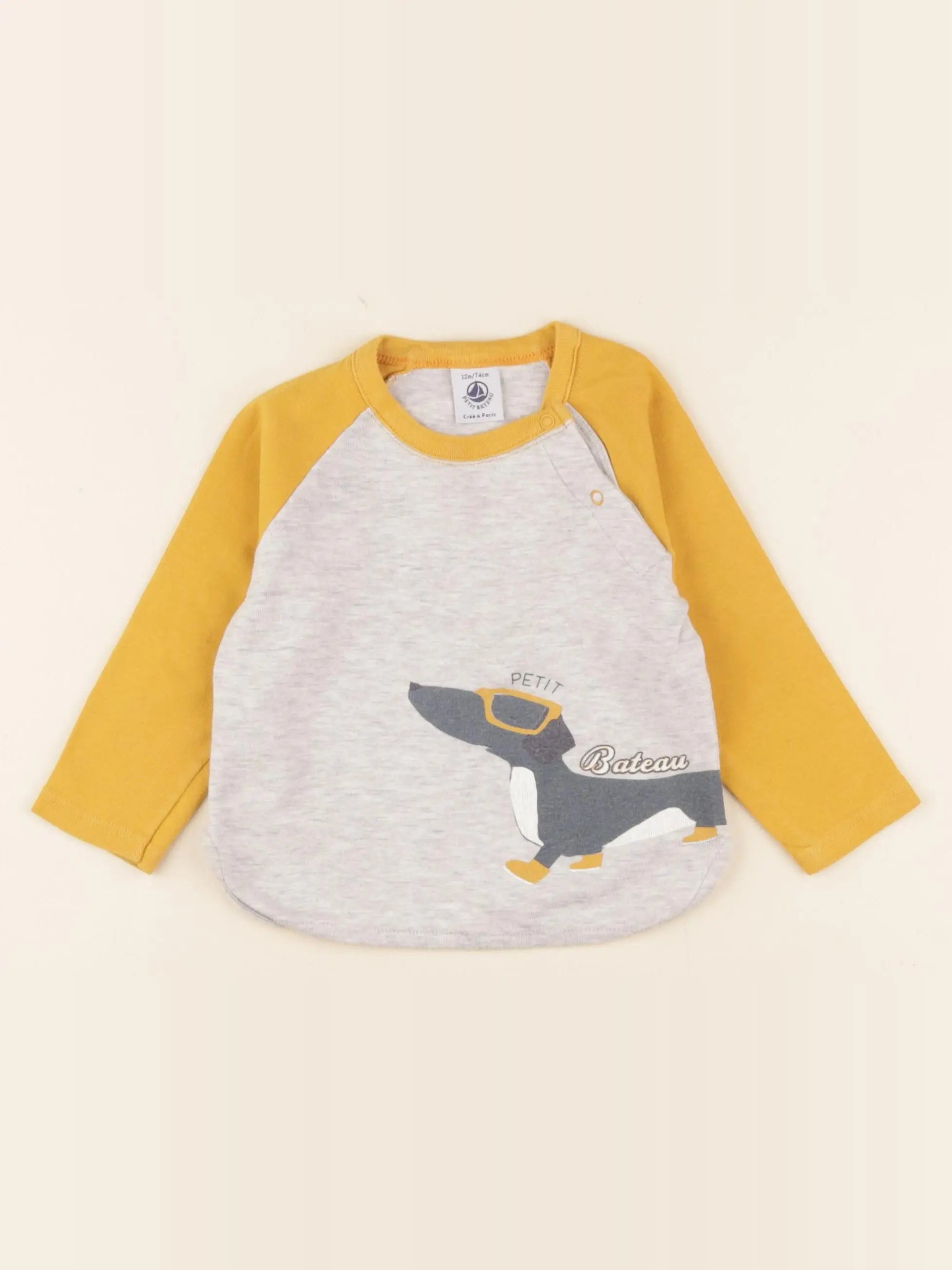 Petit Bateau - tee-shirt jaune, gris - 12 mois