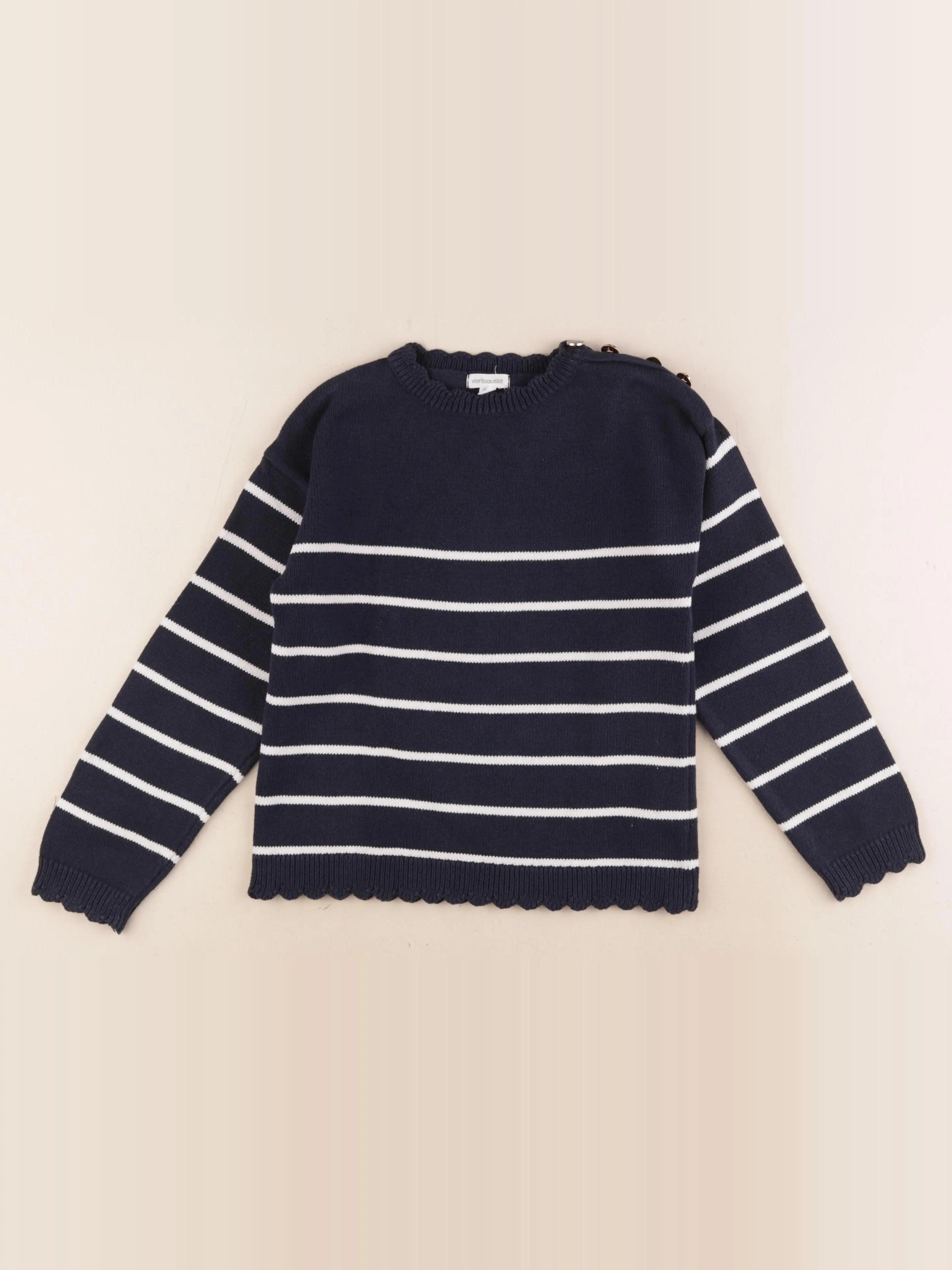 Vertbaudet - pull bleu, blanc - 8 ans