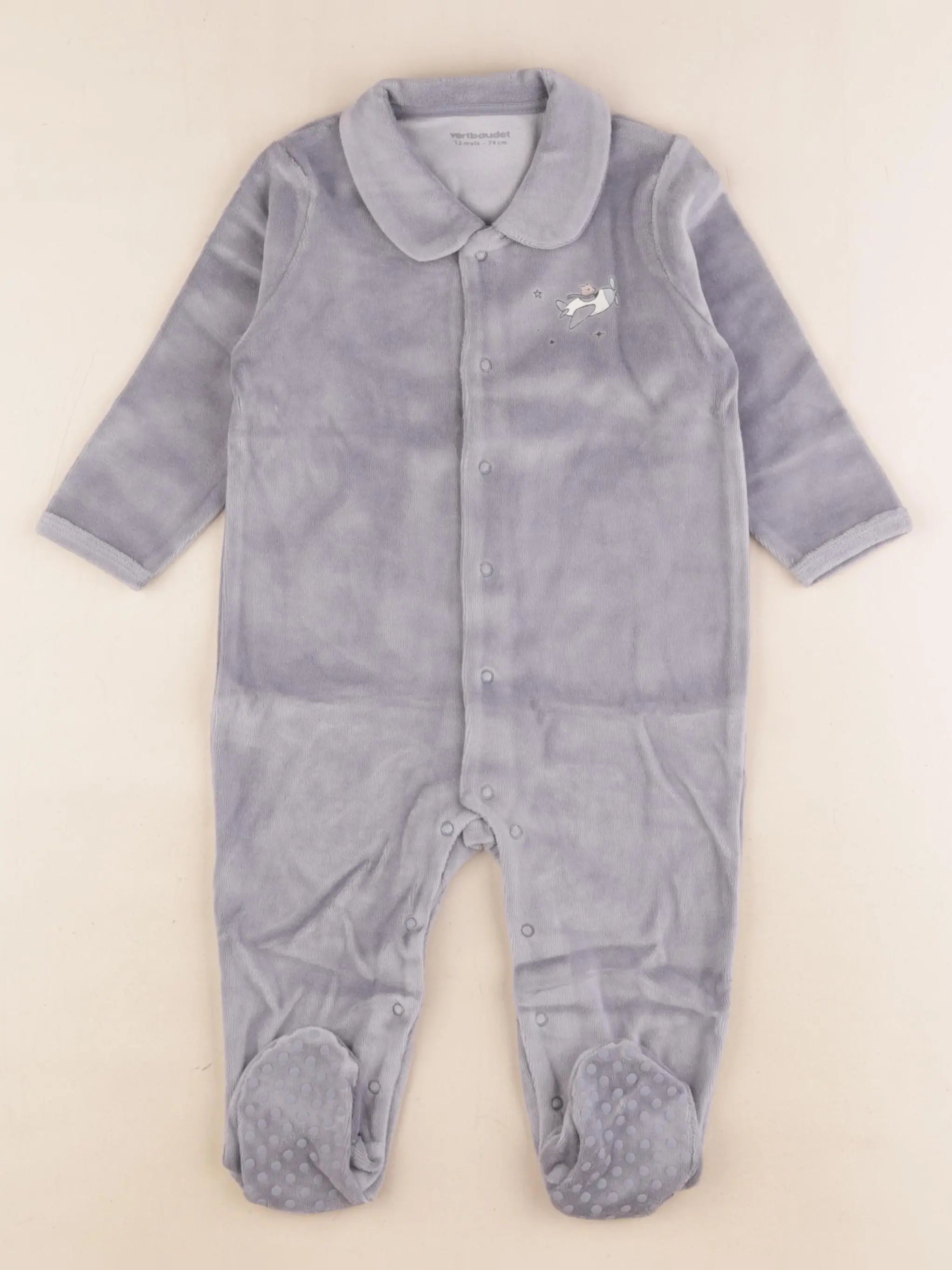 Vertbaudet - pyjama velours bleu - 12 mois