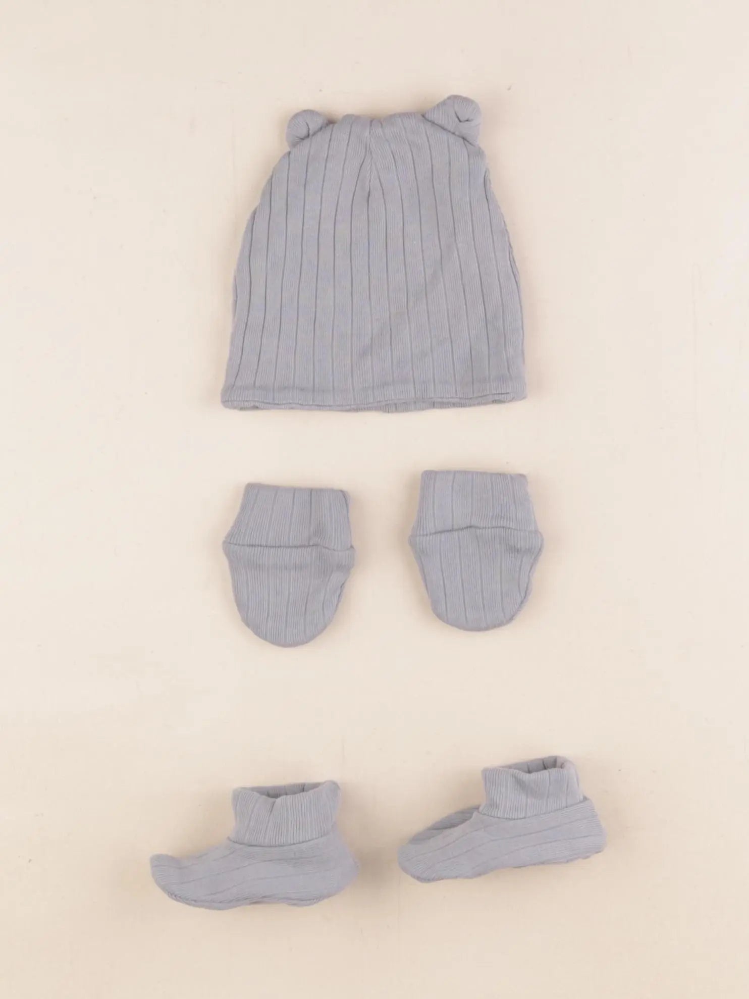 Vertbaudet - ensemble bonnet/moufles/tour de cou bleu - 3/6 mois