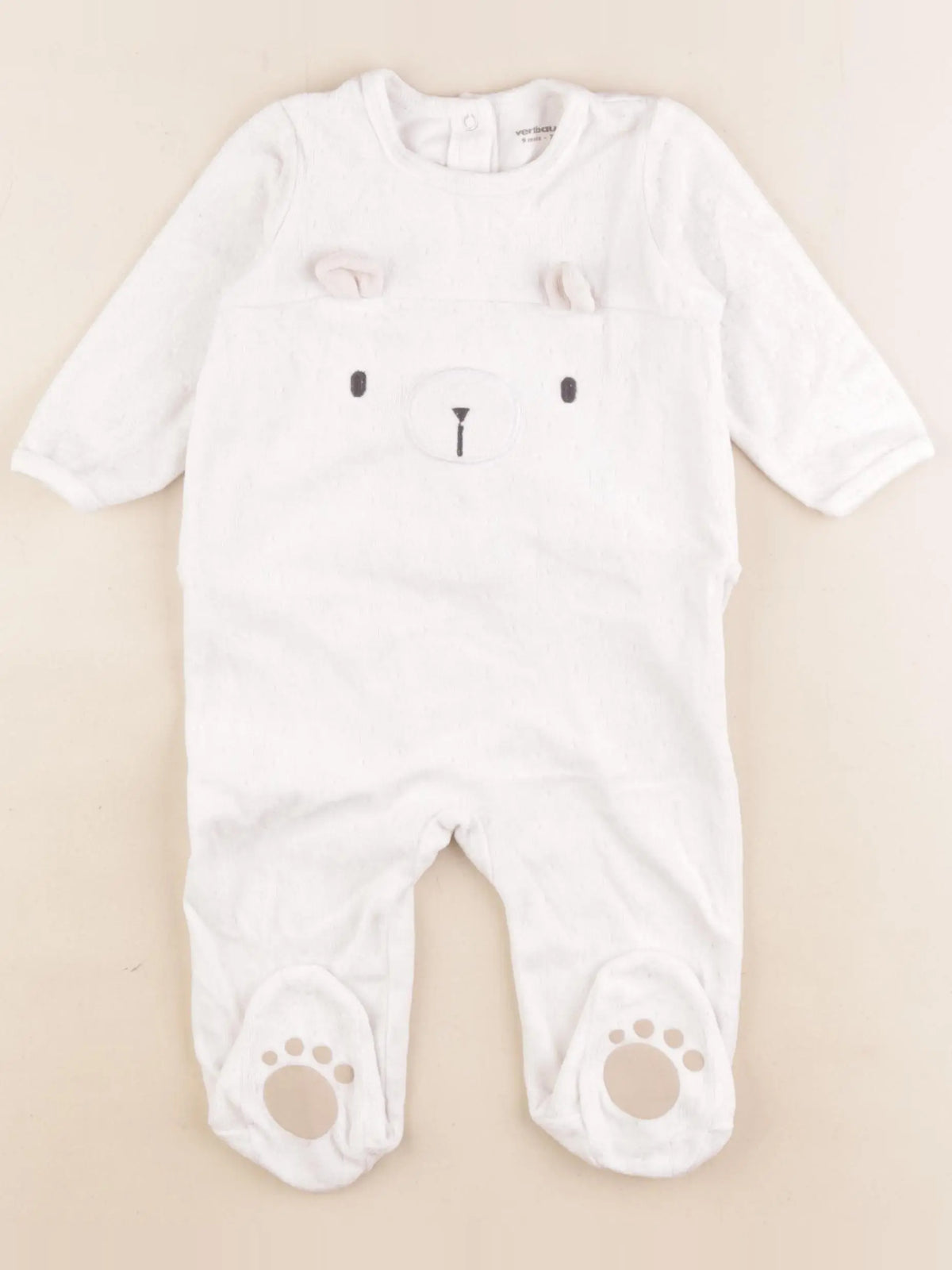 Vertbaudet - pyjama velours blanc - 9 mois