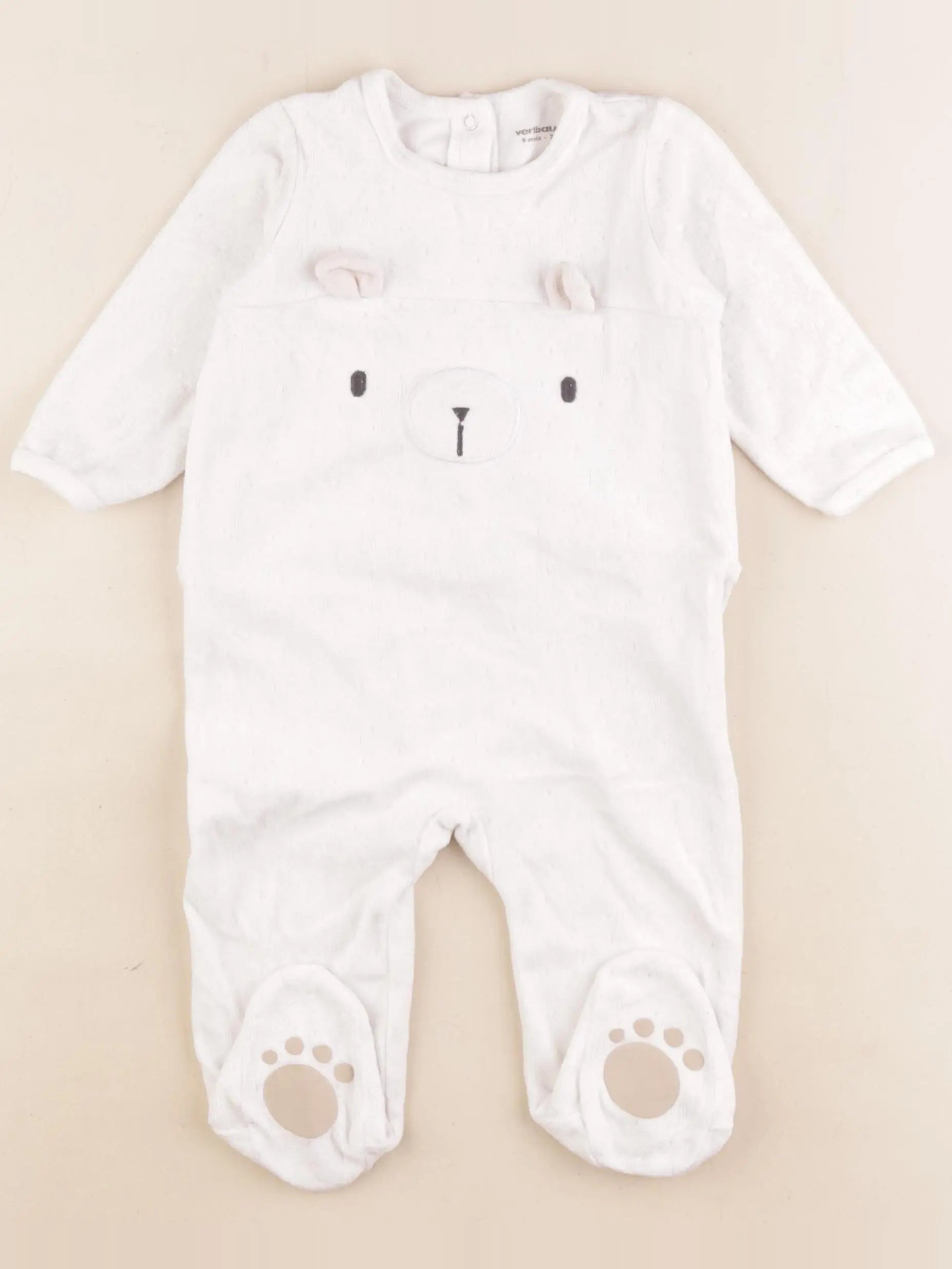 Vertbaudet - pyjama velours blanc - 9 mois