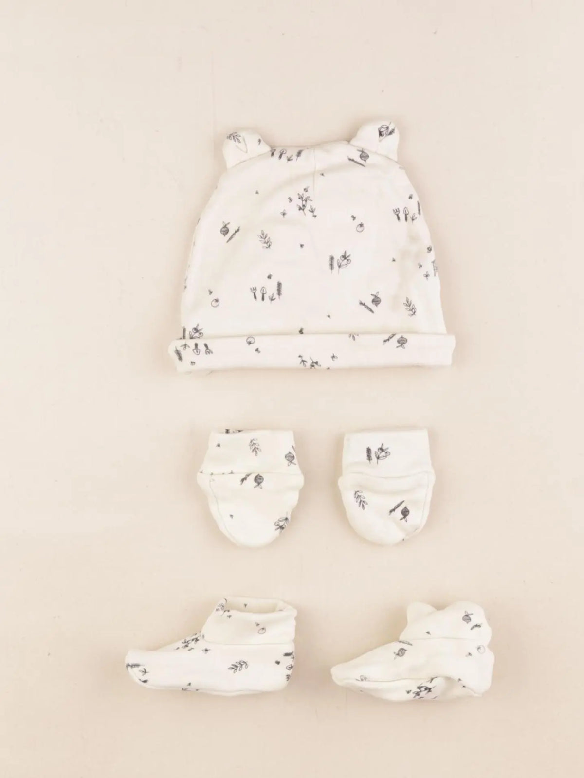 Vertbaudet - ensemble bonnet/moufles/tour de cou beige - 3/6 mois