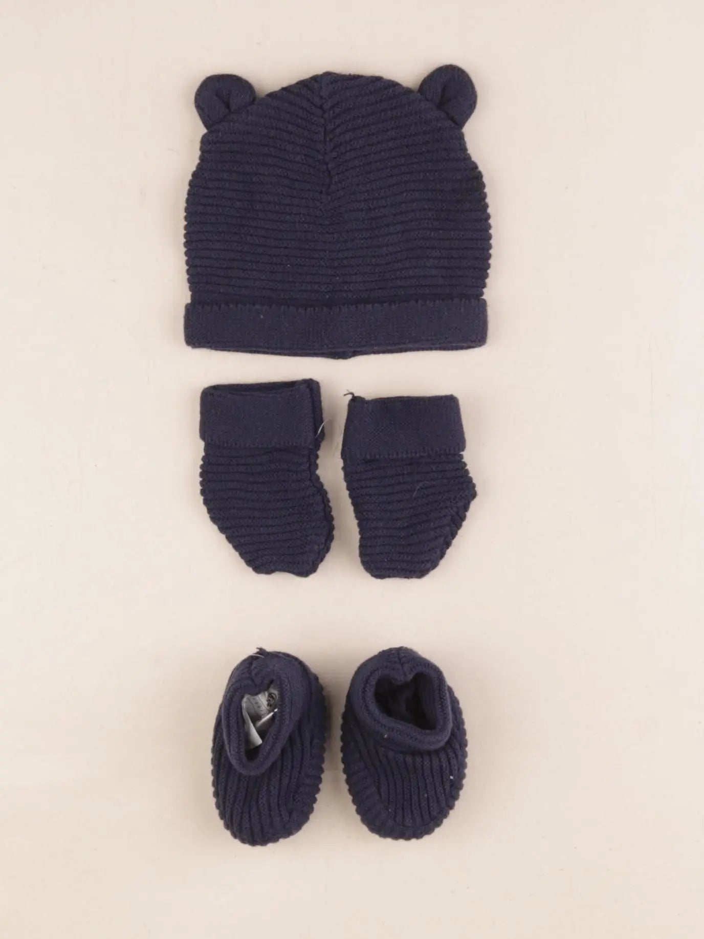 Vertbaudet - ensemble bonnet/moufles/tour de cou bleu - 3/6 mois
