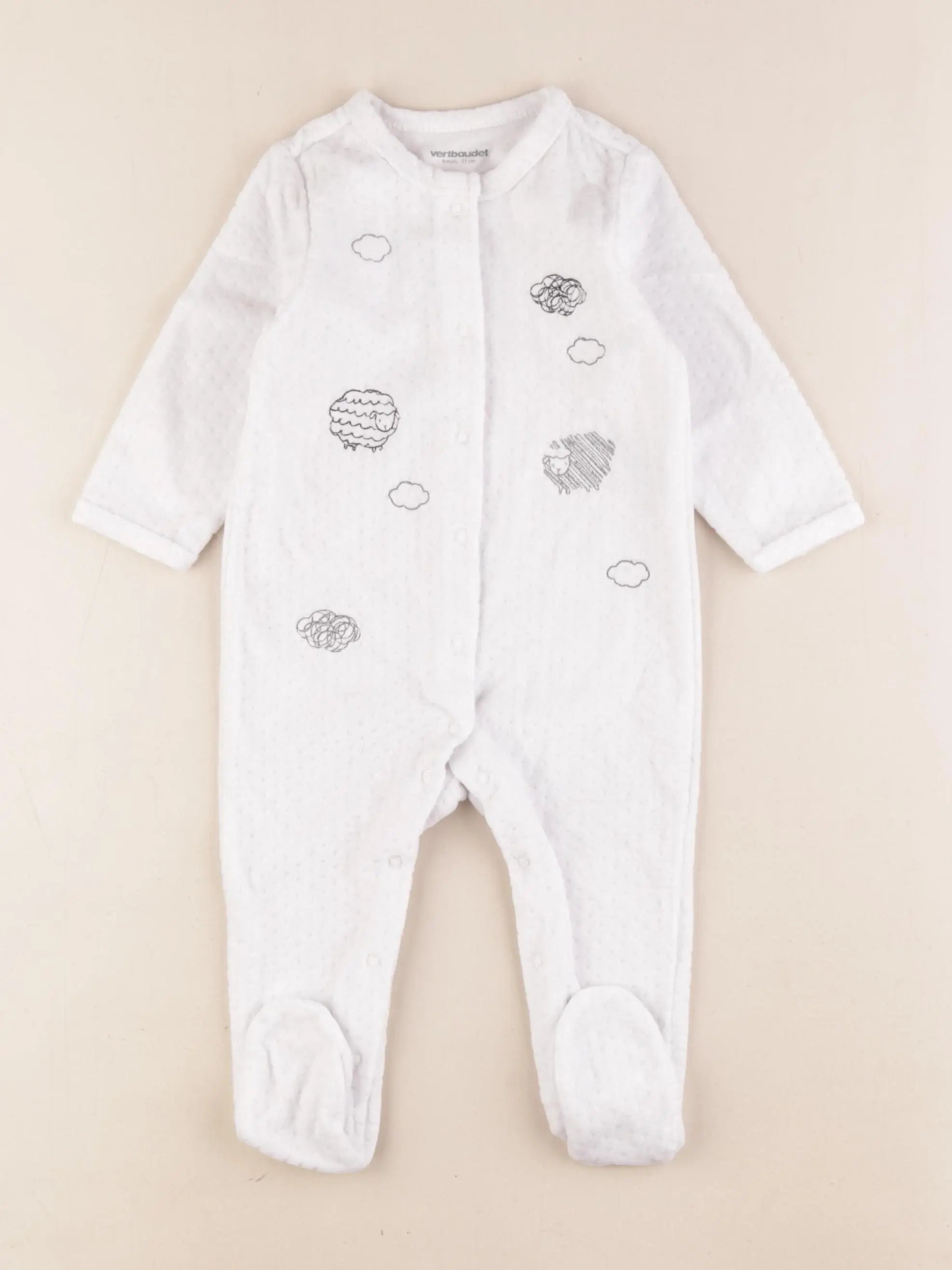Vertbaudet - pyjama velours blanc - 9 mois