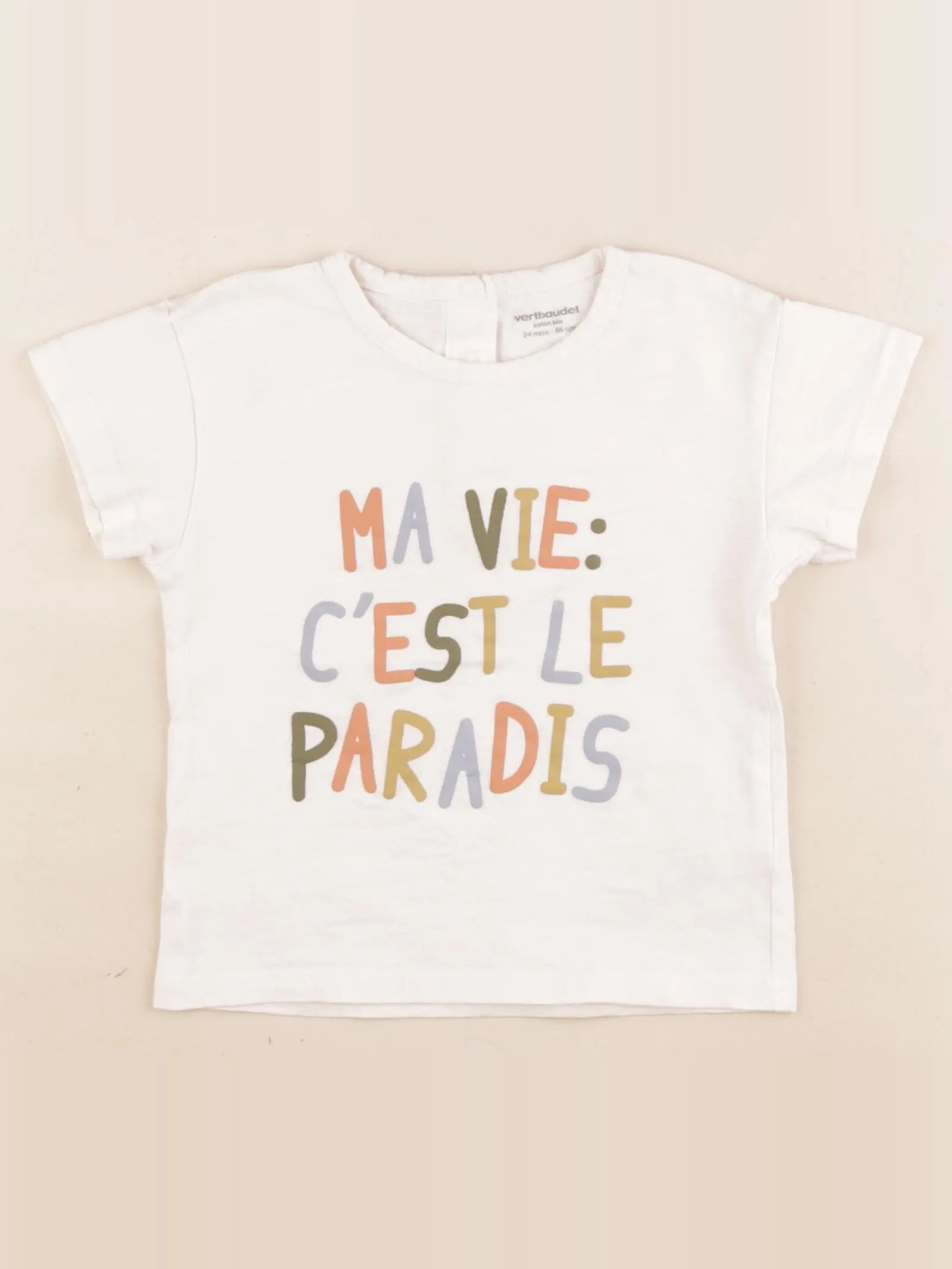 Vertbaudet - tee-shirt beige - 24 mois