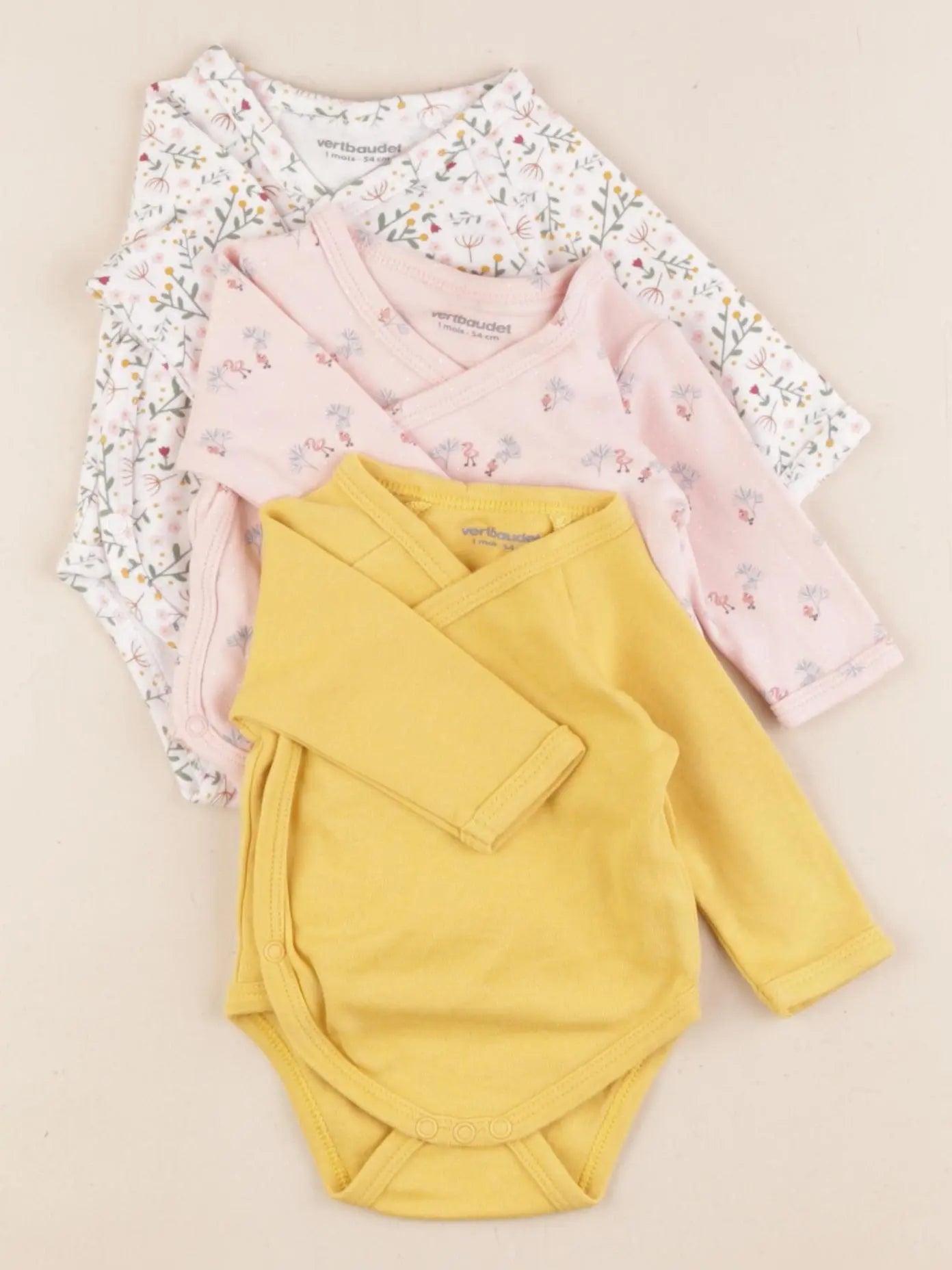 Vertbaudet - lot de 3 bodies en coton multicolore - 1 mois
