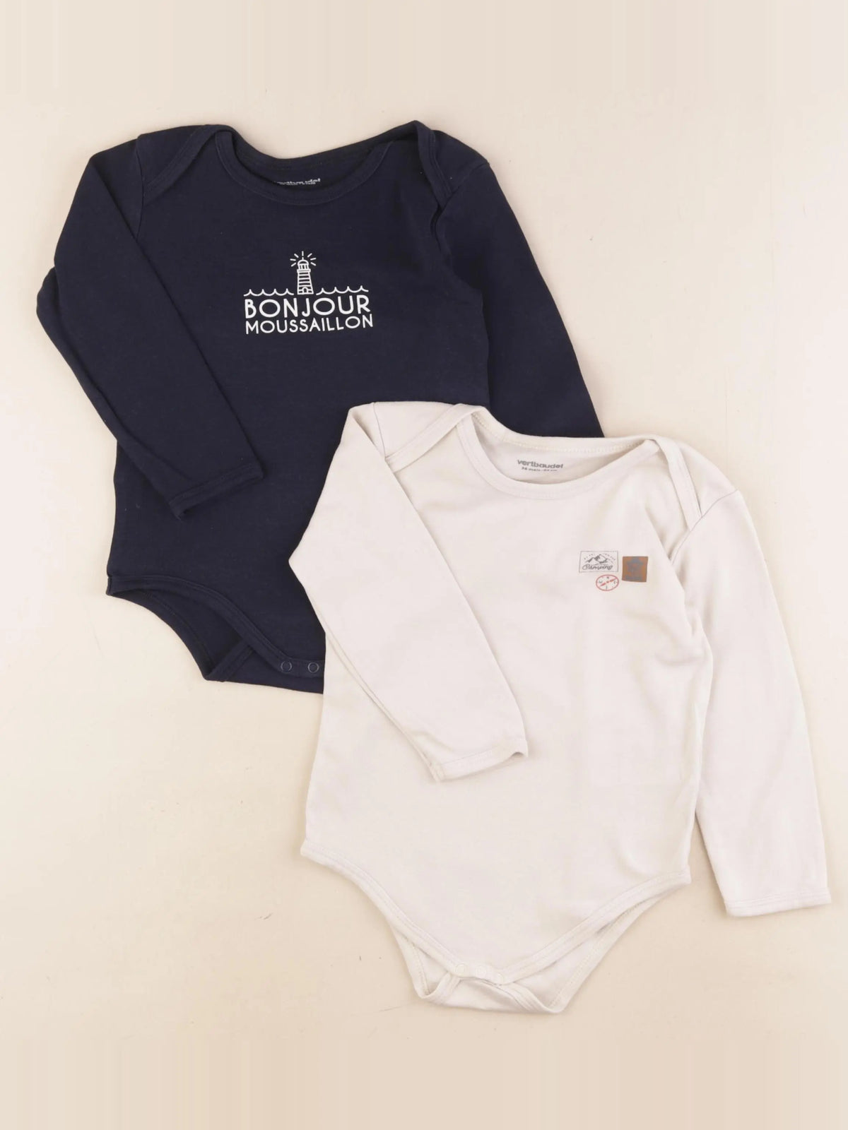 Vertbaudet - lot de 2 bodies en coton beige, bleu - 36 mois