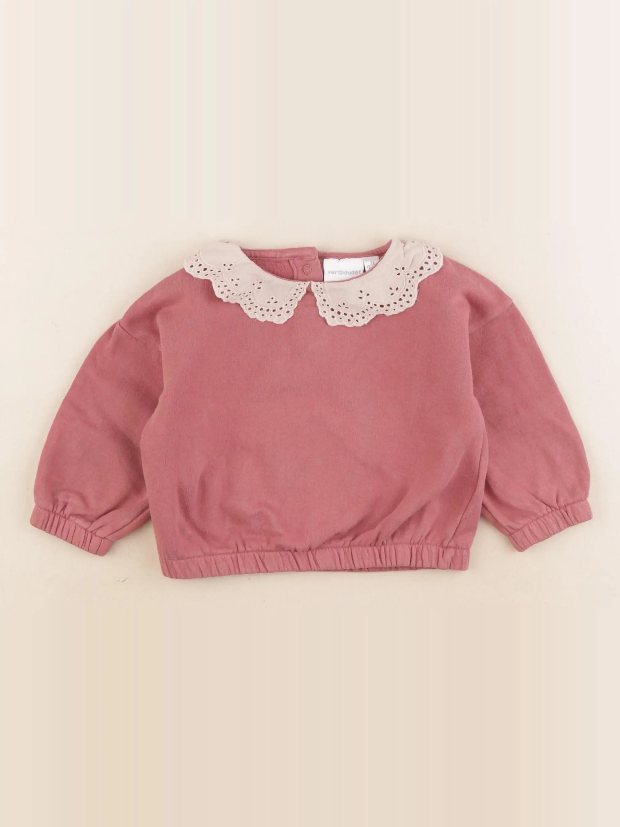 Vertbaudet - sweat rose - 12 mois
