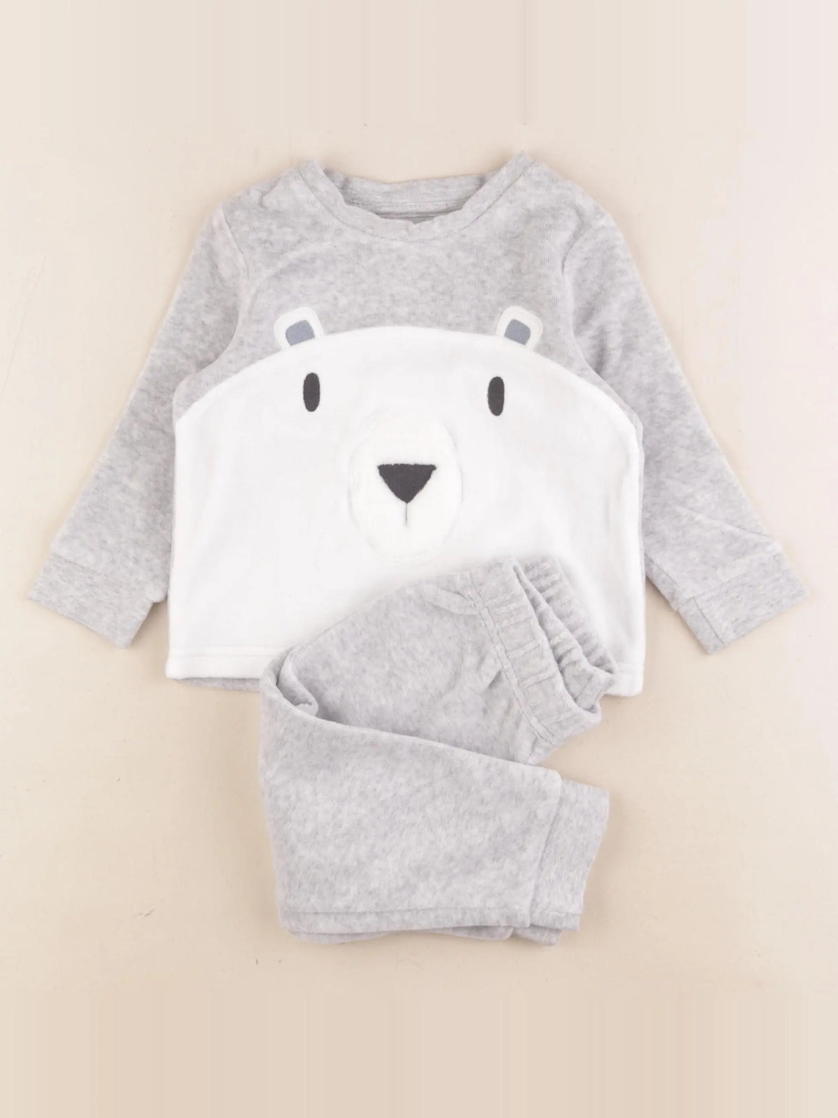 Vertbaudet - pyjama velours gris, blanc - 2 ans