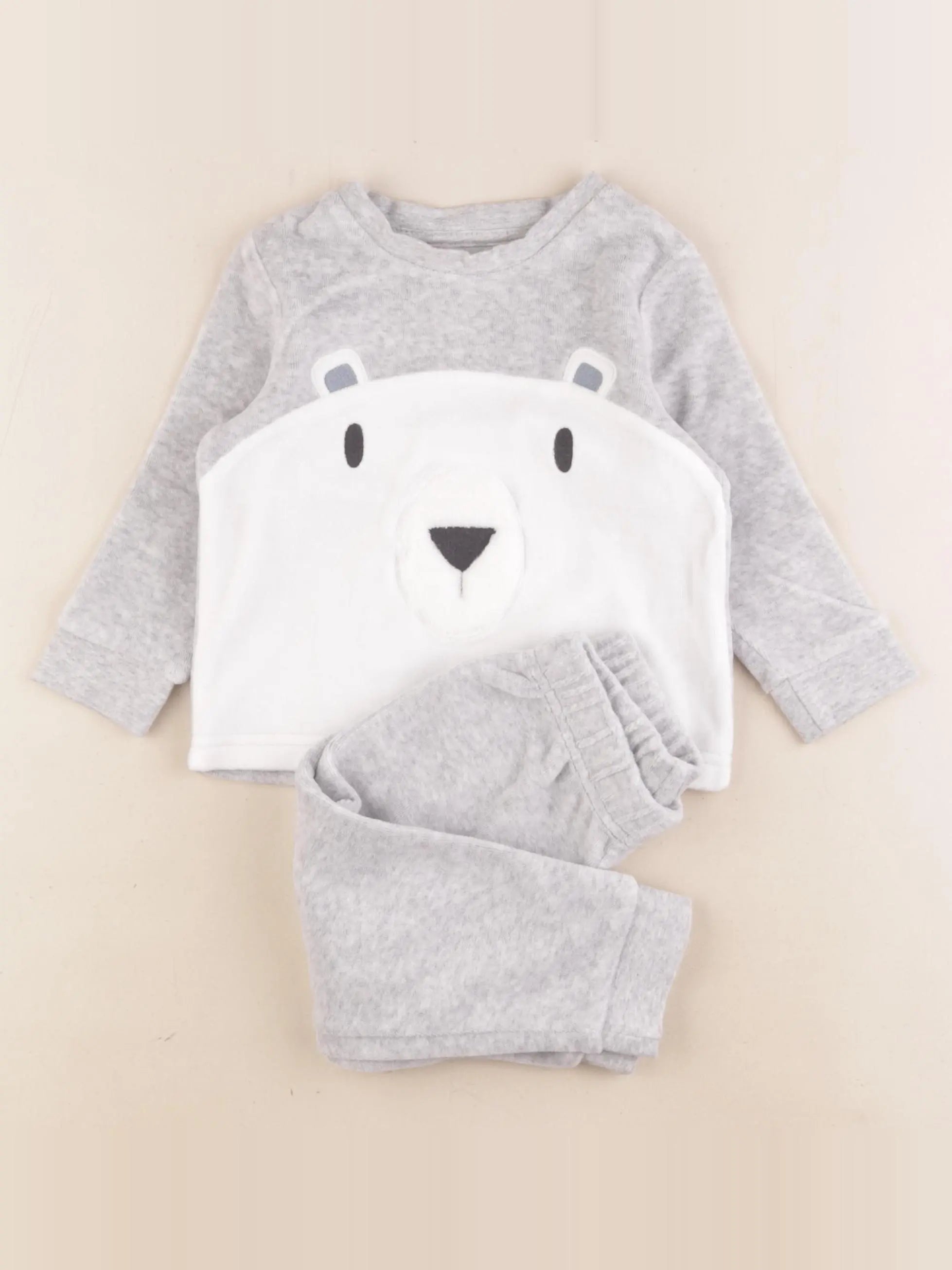 Vertbaudet - pyjama velours gris, blanc - 2 ans