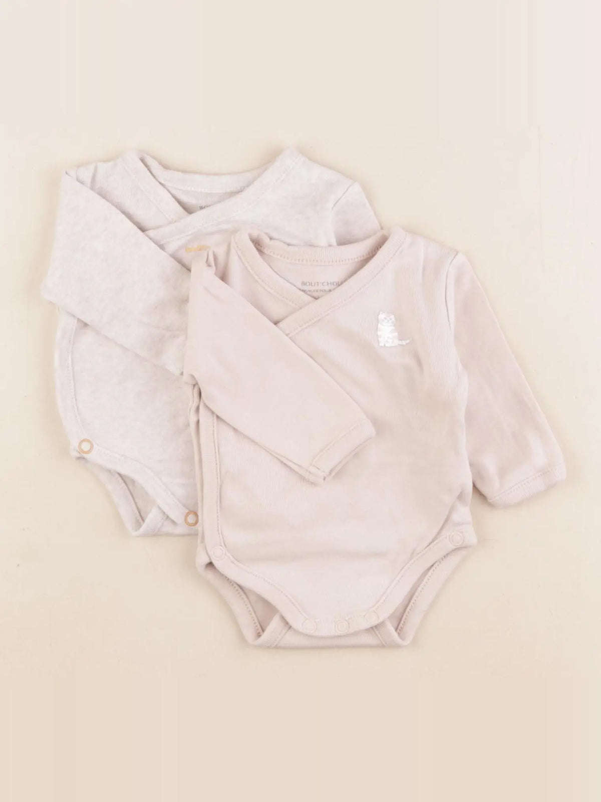 Boutchou - lot de 2 bodies en coton beige - 1 mois