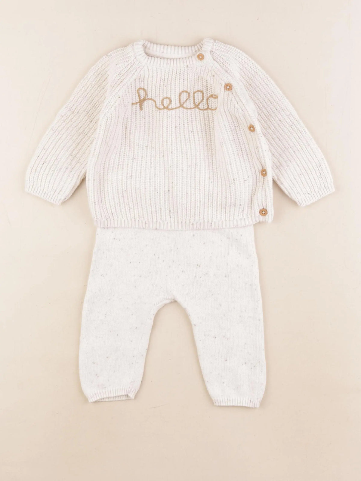 H&M - ensemble coton beige - 2/4 mois