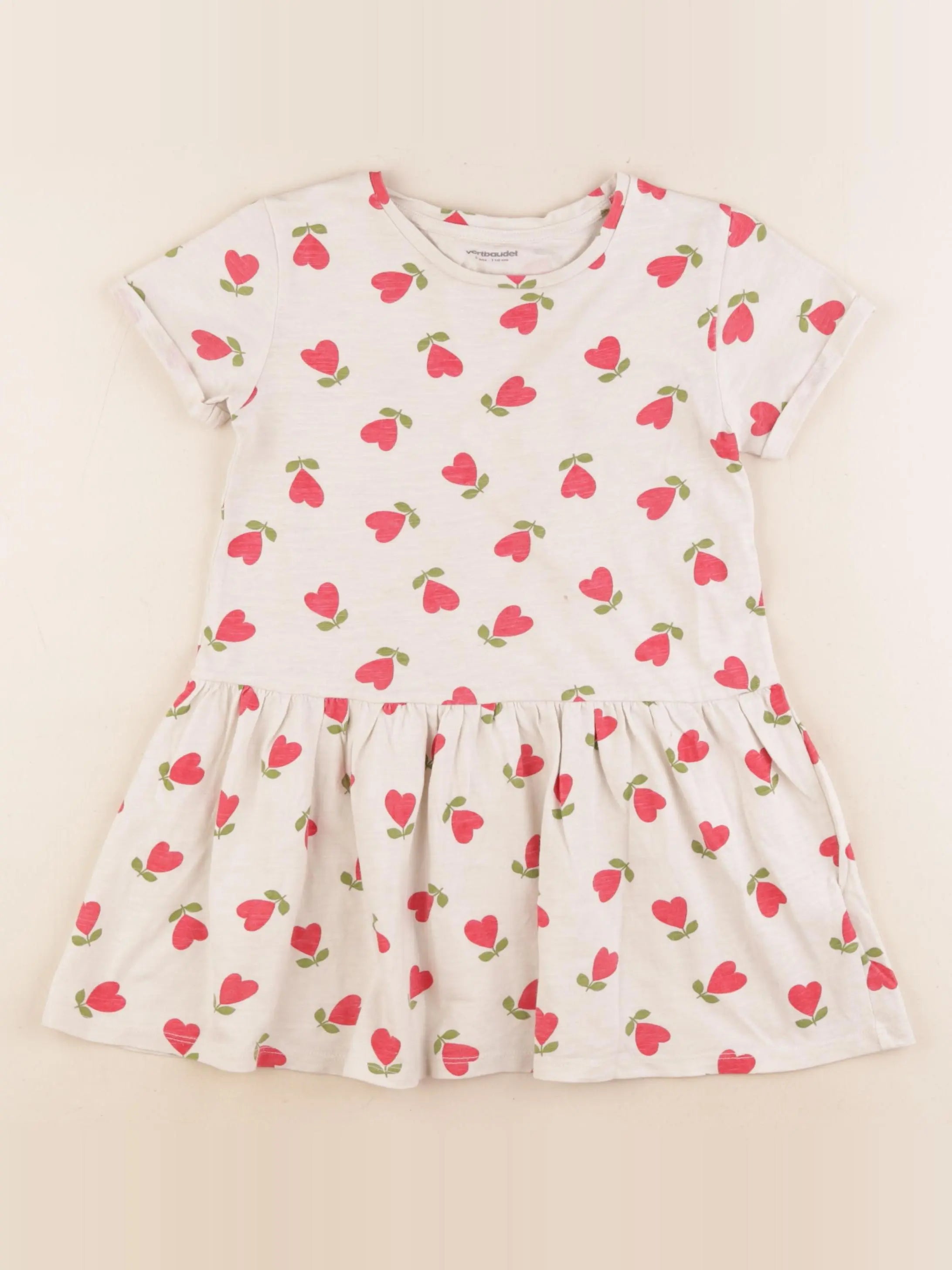 Vertbaudet - robe beige, rouge - 5 ans