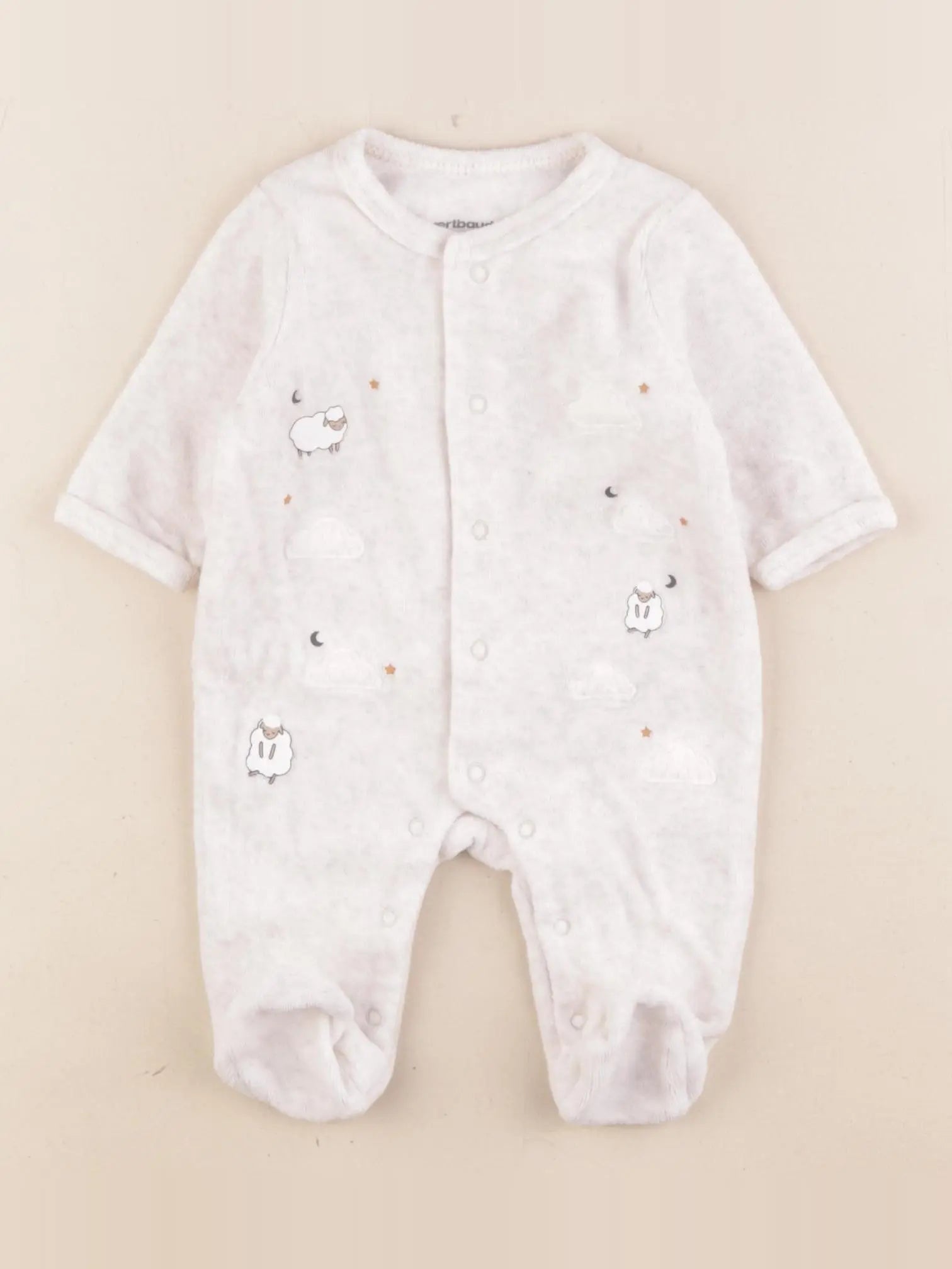 Vertbaudet - pyjama velours beige - 1 mois